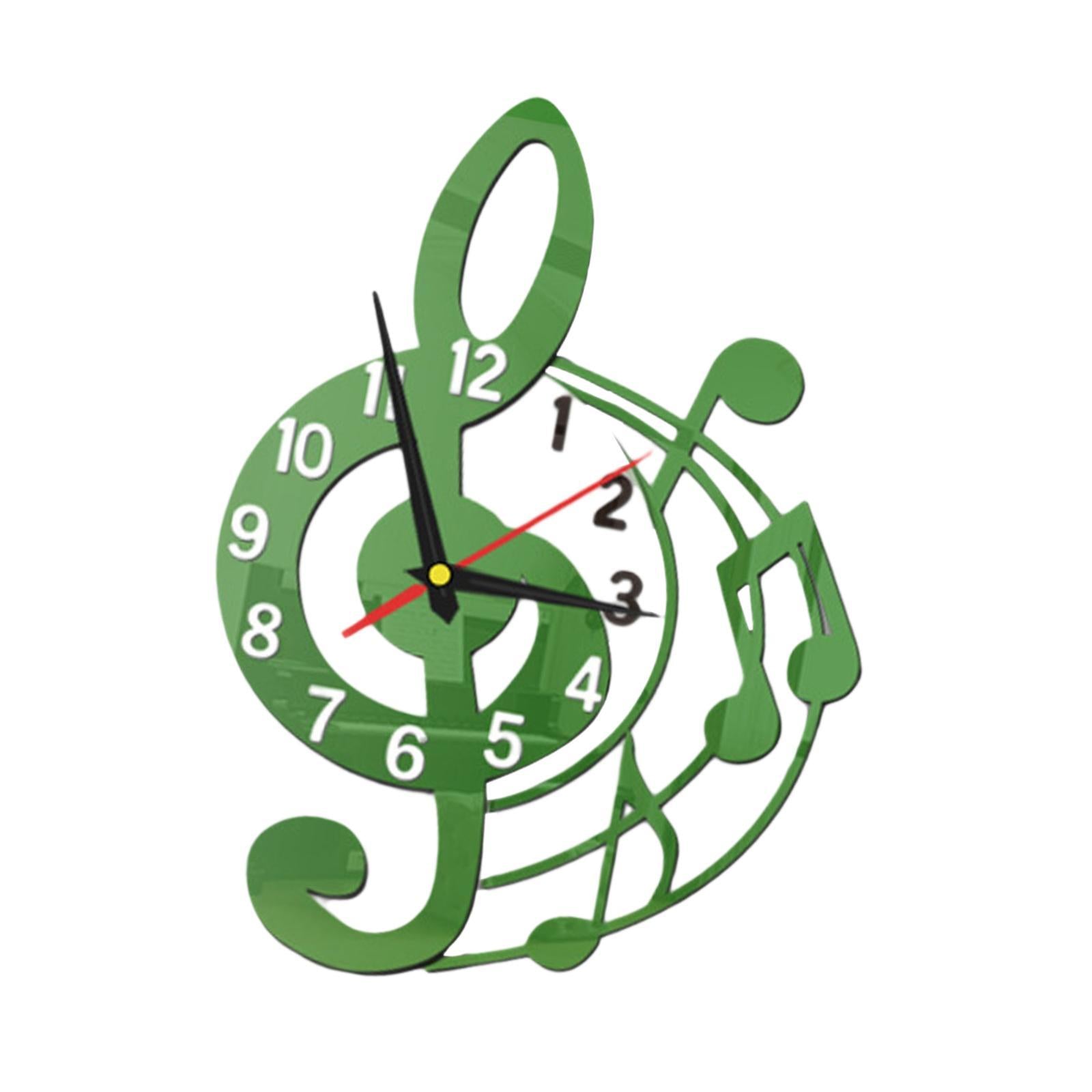 Wall Clock Musical Note Design Decor for Bedroom Living Room Home Decoration Green