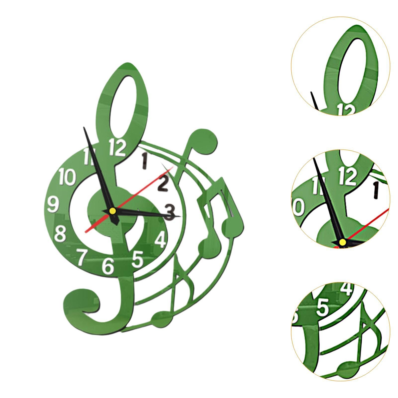 Wall Clock Musical Note Design Decor for Bedroom Living Room Home Decoration Green