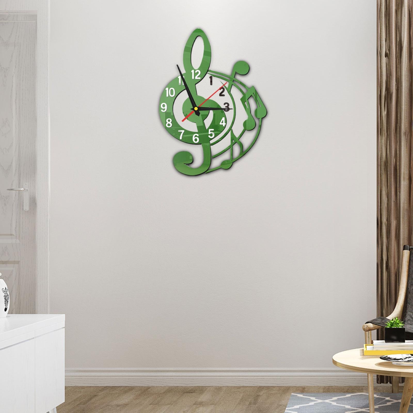Wall Clock Musical Note Design Decor for Bedroom Living Room Home Decoration Green