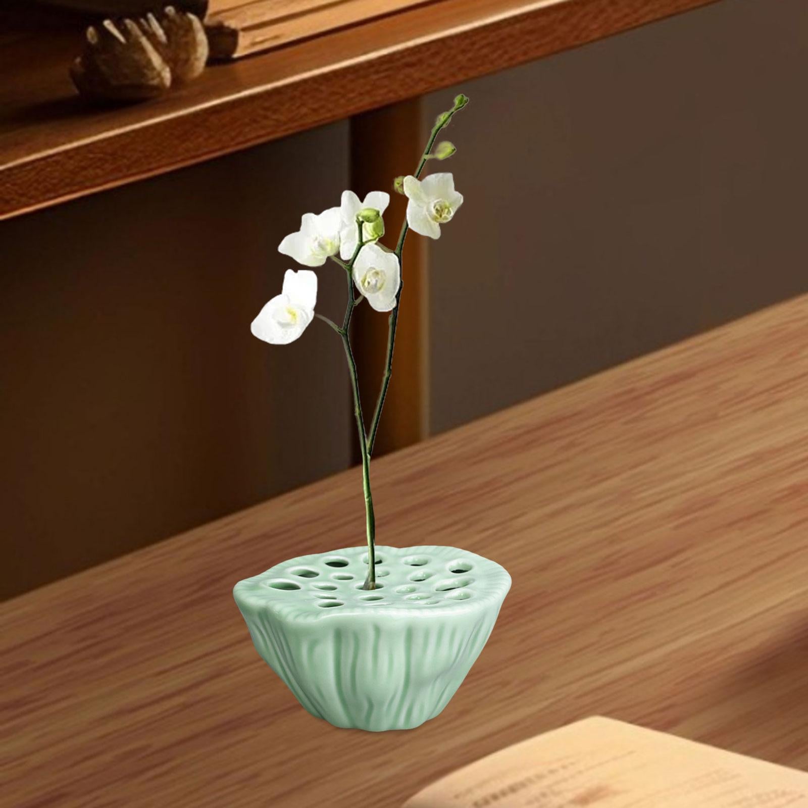 Lotus Pod Flower Arrangement Vase Floral Stem Holder for Bedroom Living Room Dark Green