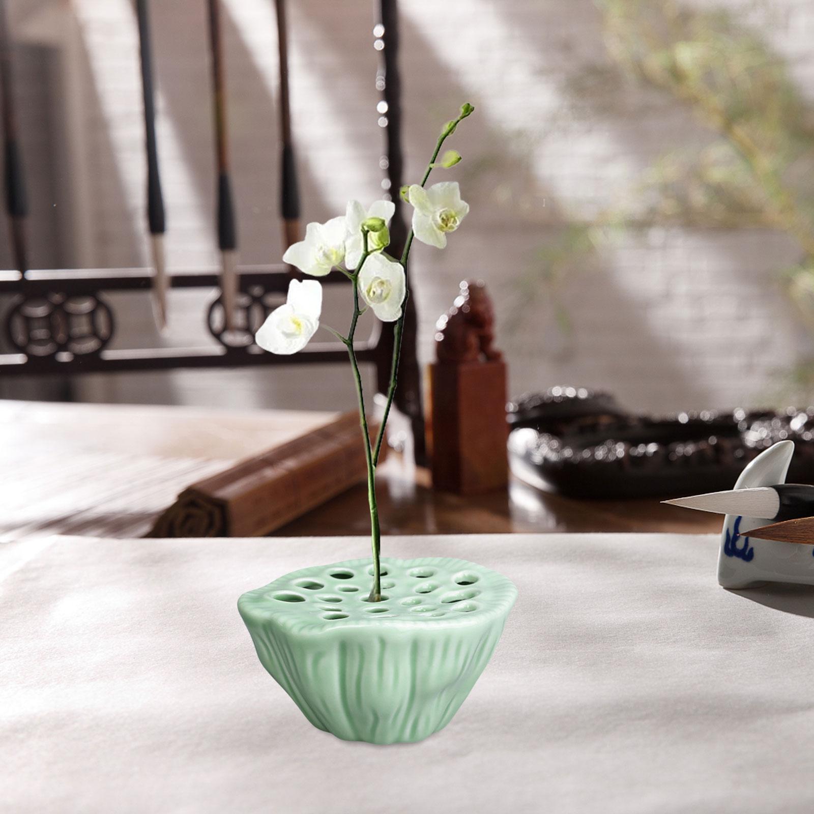 Lotus Pod Flower Arrangement Vase Floral Stem Holder for Bedroom Living Room Dark Green