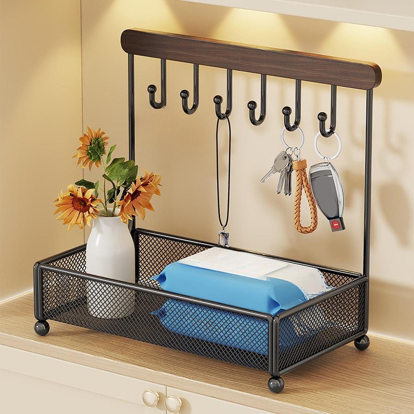 Jewelry Bowl for Entryway Table Watches Jewelry Dish with 6 Hooks Key Holder