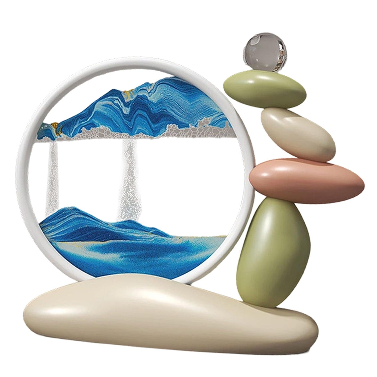 Moving Sand Art Lightweight Landscape Scene with Stones Figurine for Dresser Blue