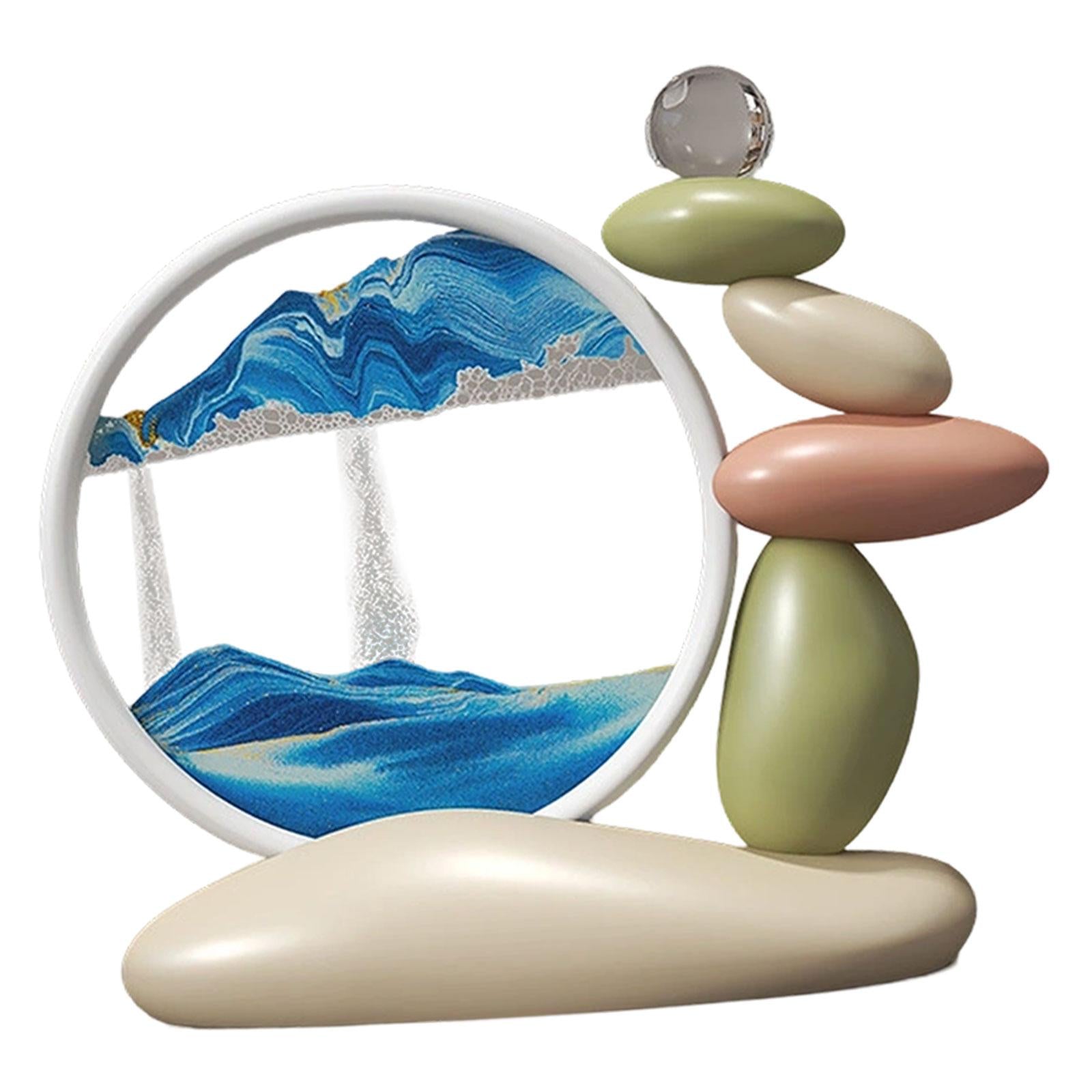 Moving Sand Art Lightweight Landscape Scene with Stones Figurine for Dresser Blue