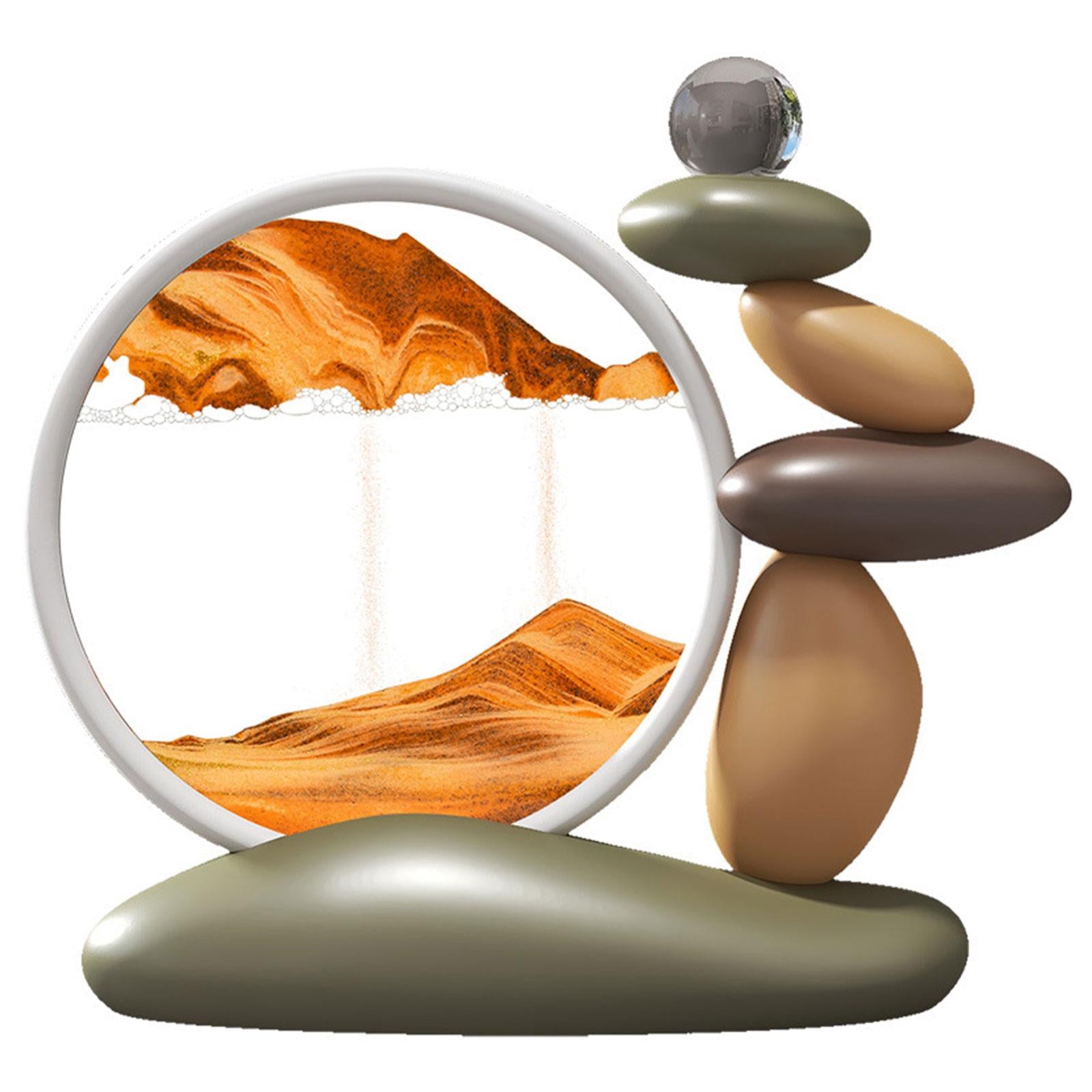 Moving Sand Art Lightweight Landscape Scene with Stones Figurine for Dresser Orange