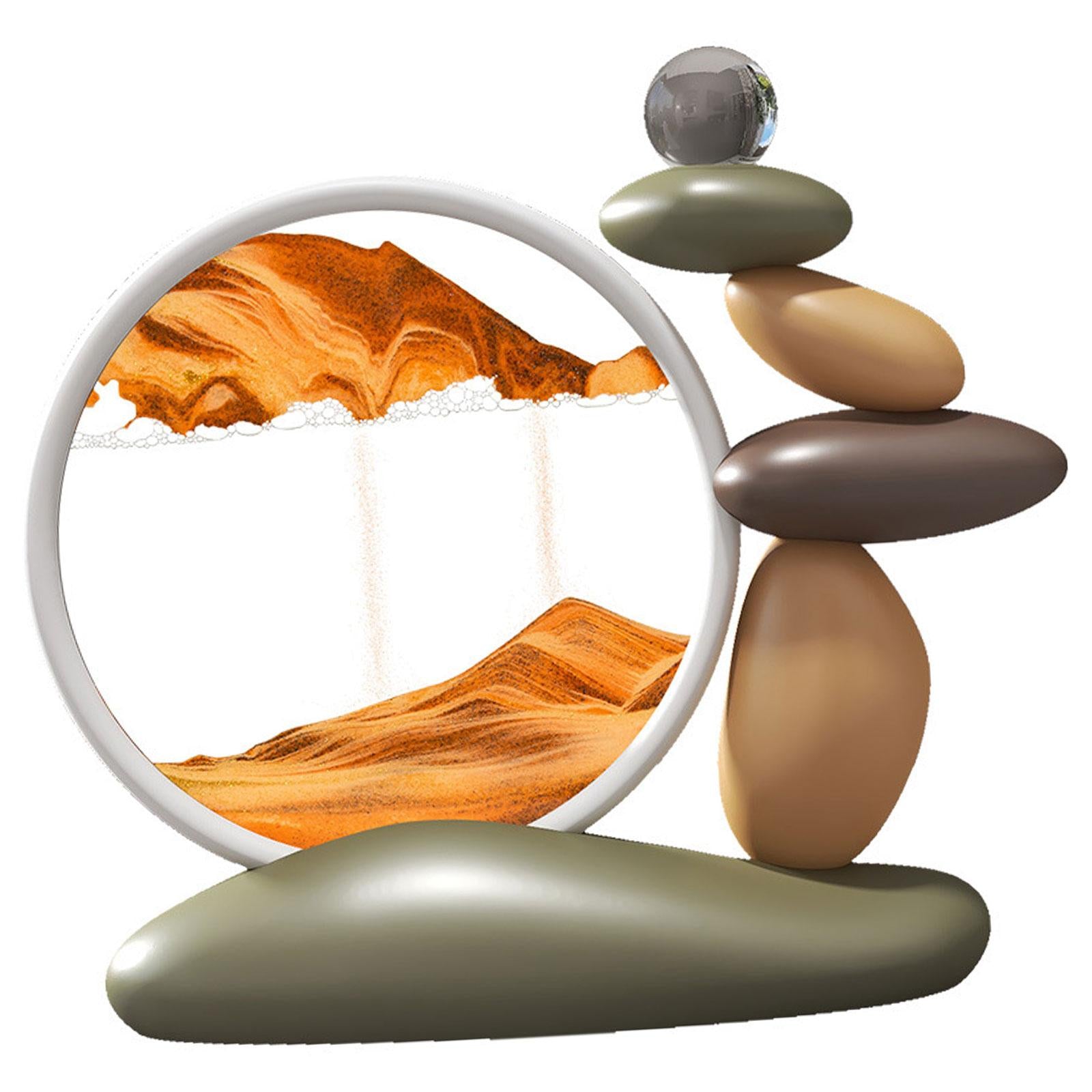 Moving Sand Art Lightweight Landscape Scene with Stones Figurine for Dresser Orange