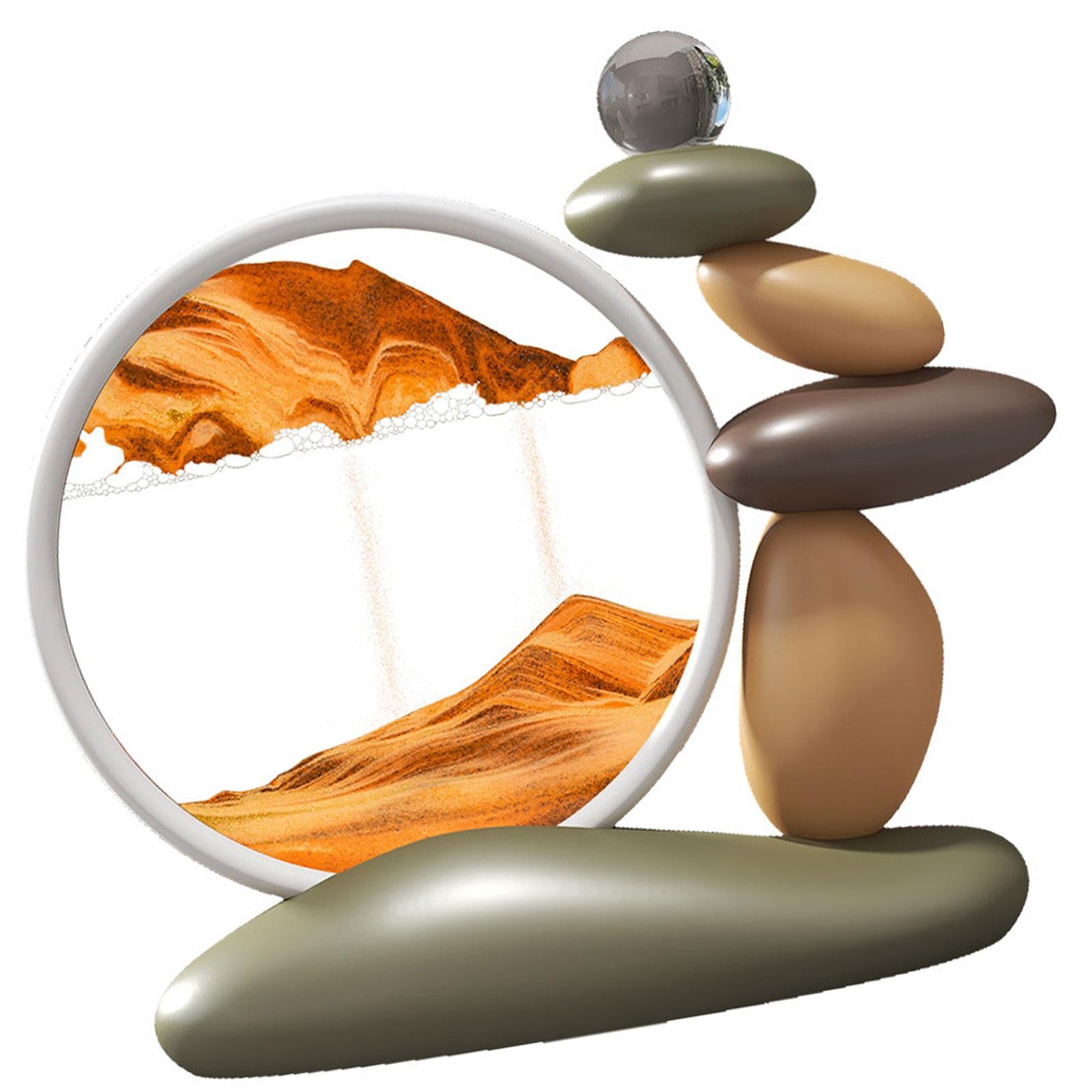 Moving Sand Art Lightweight Landscape Scene with Stones Figurine for Dresser Orange