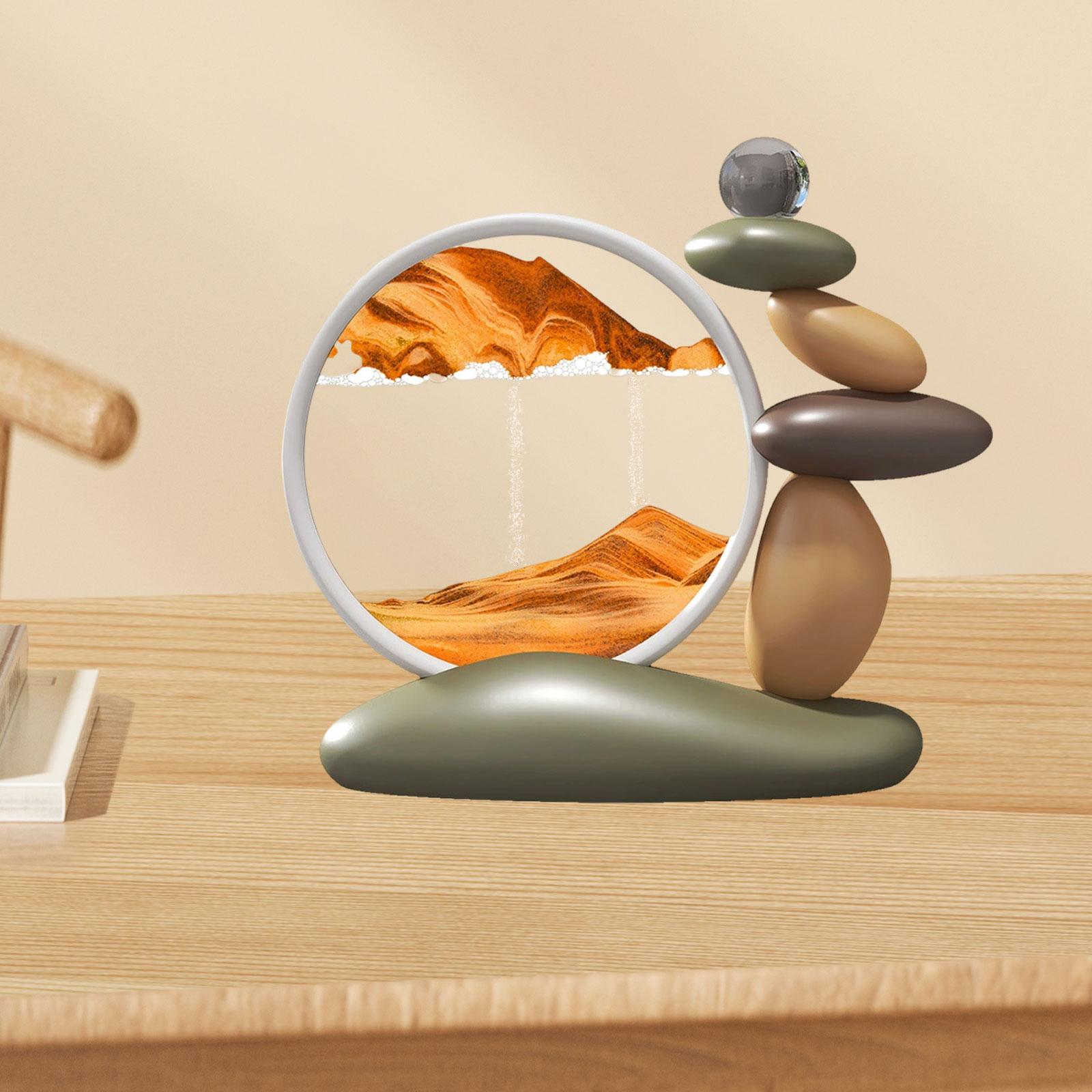 Moving Sand Art Lightweight Landscape Scene with Stones Figurine for Dresser Orange
