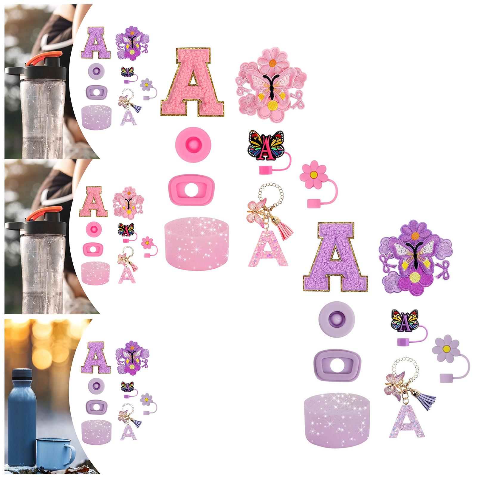 15x Cup Stickers Flower and Butterfly Stickers Cup Boot Ornament Kit Pink