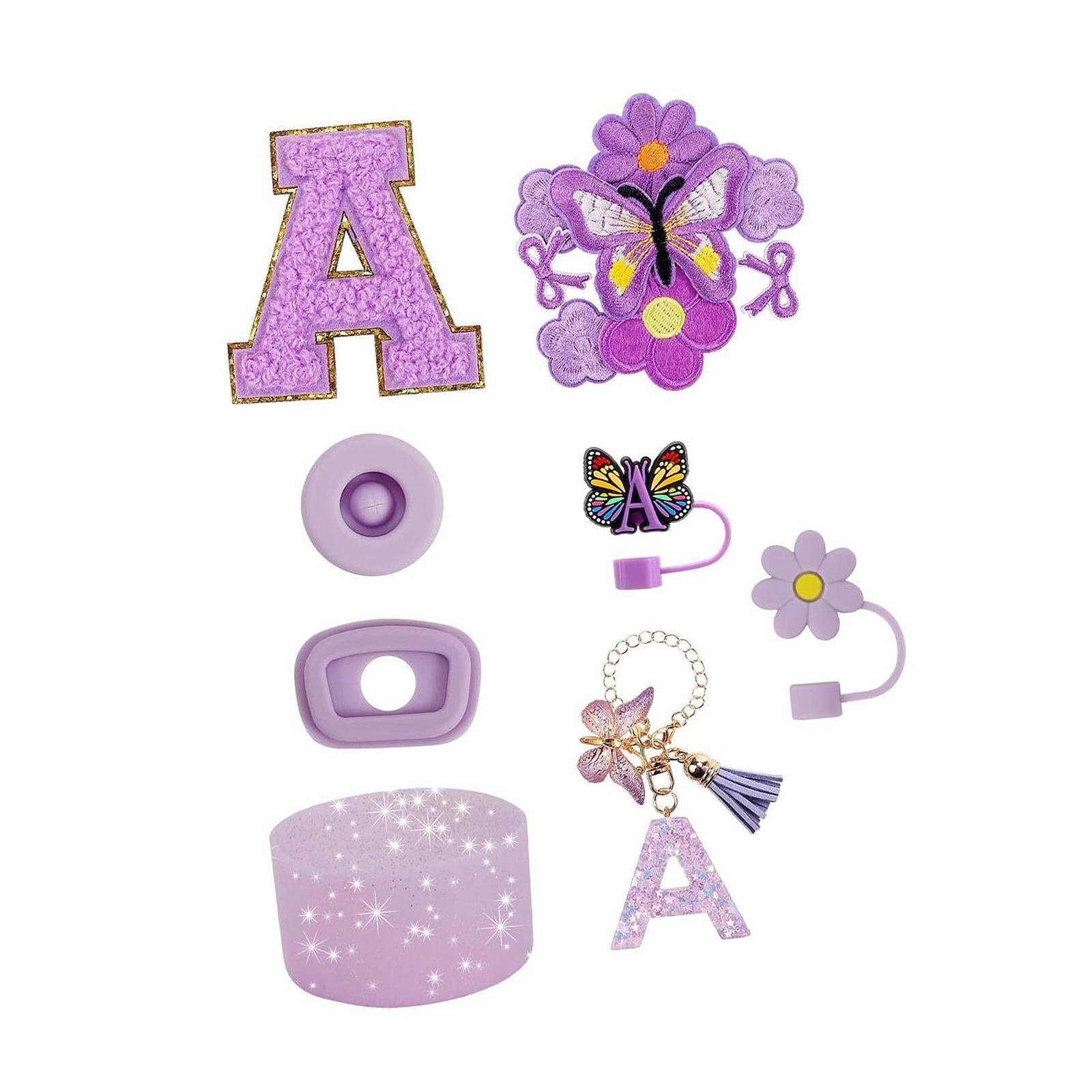 15x Cup Stickers Flower and Butterfly Stickers Cup Boot Ornament Kit Purple