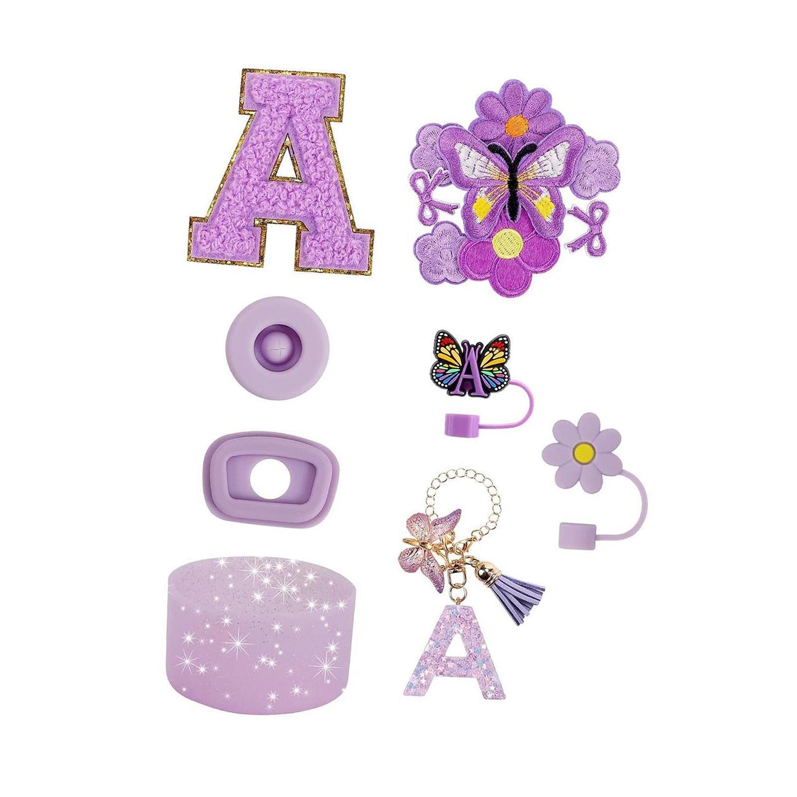 15x Cup Stickers Flower and Butterfly Stickers Cup Boot Ornament Kit Purple
