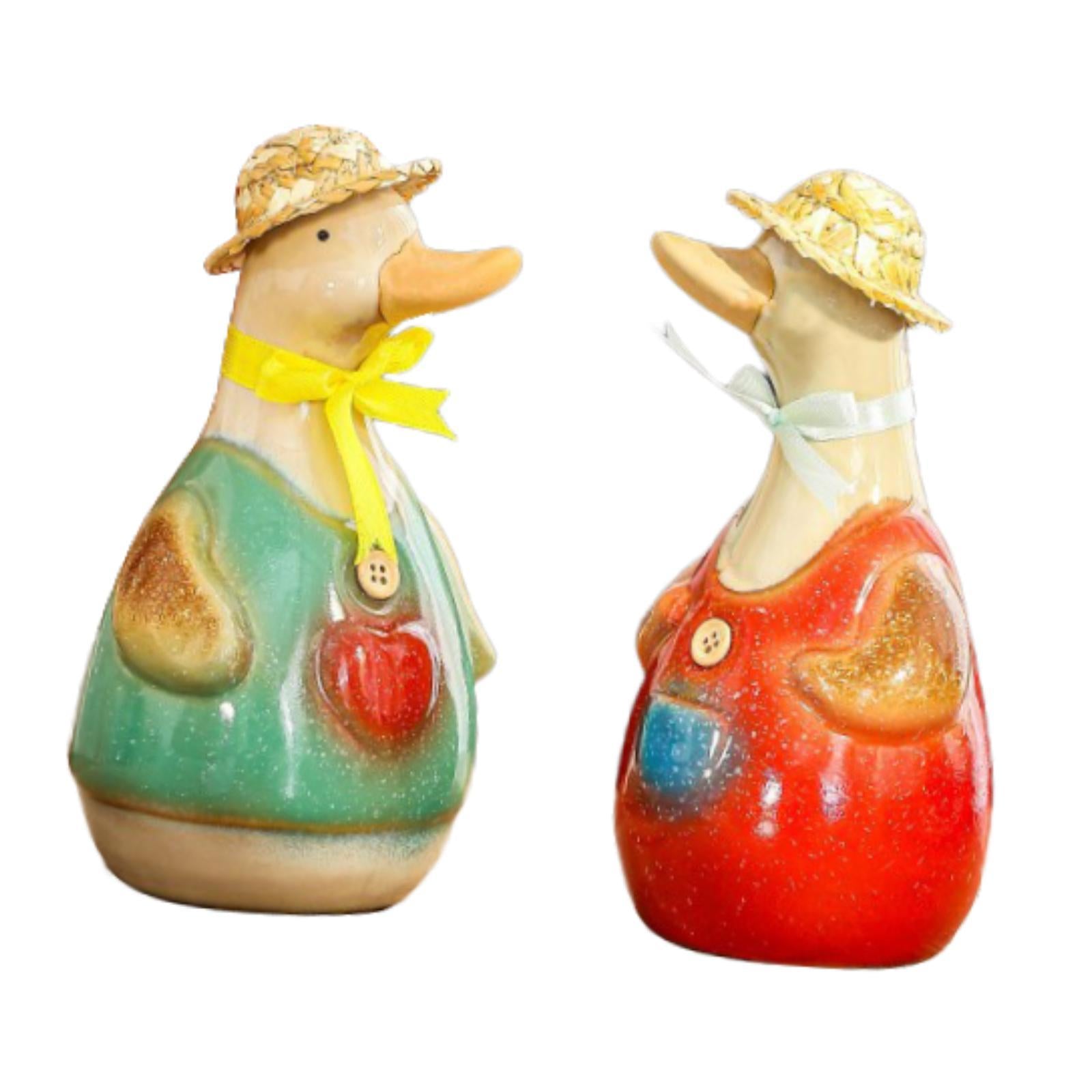 2x Ceramic Duck Statues Waterproof Artwork for TV Cabinet Indoor Living Room