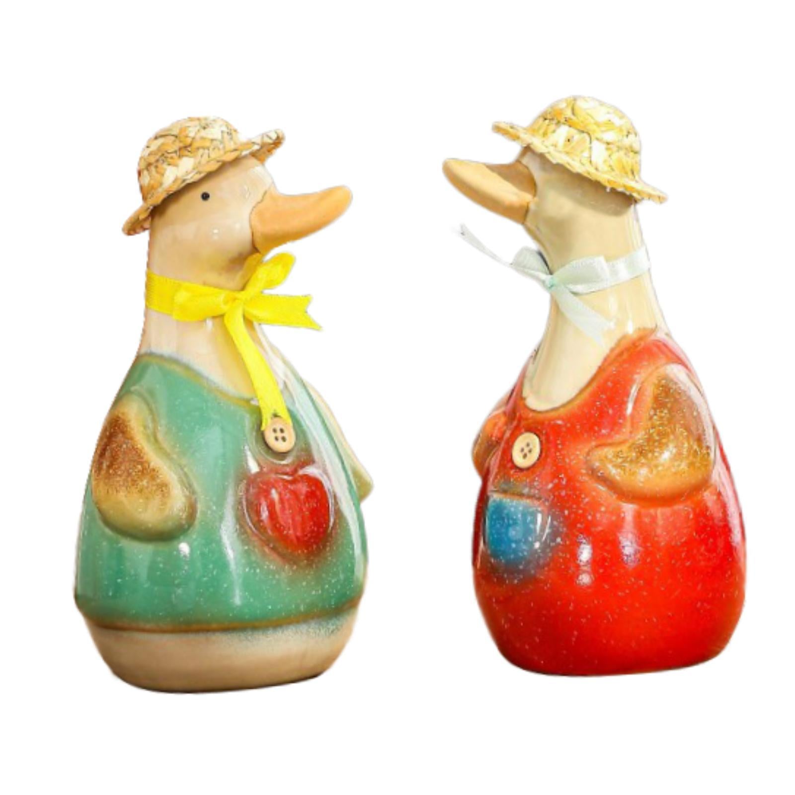 2x Ceramic Duck Statues Waterproof Artwork for TV Cabinet Indoor Living Room