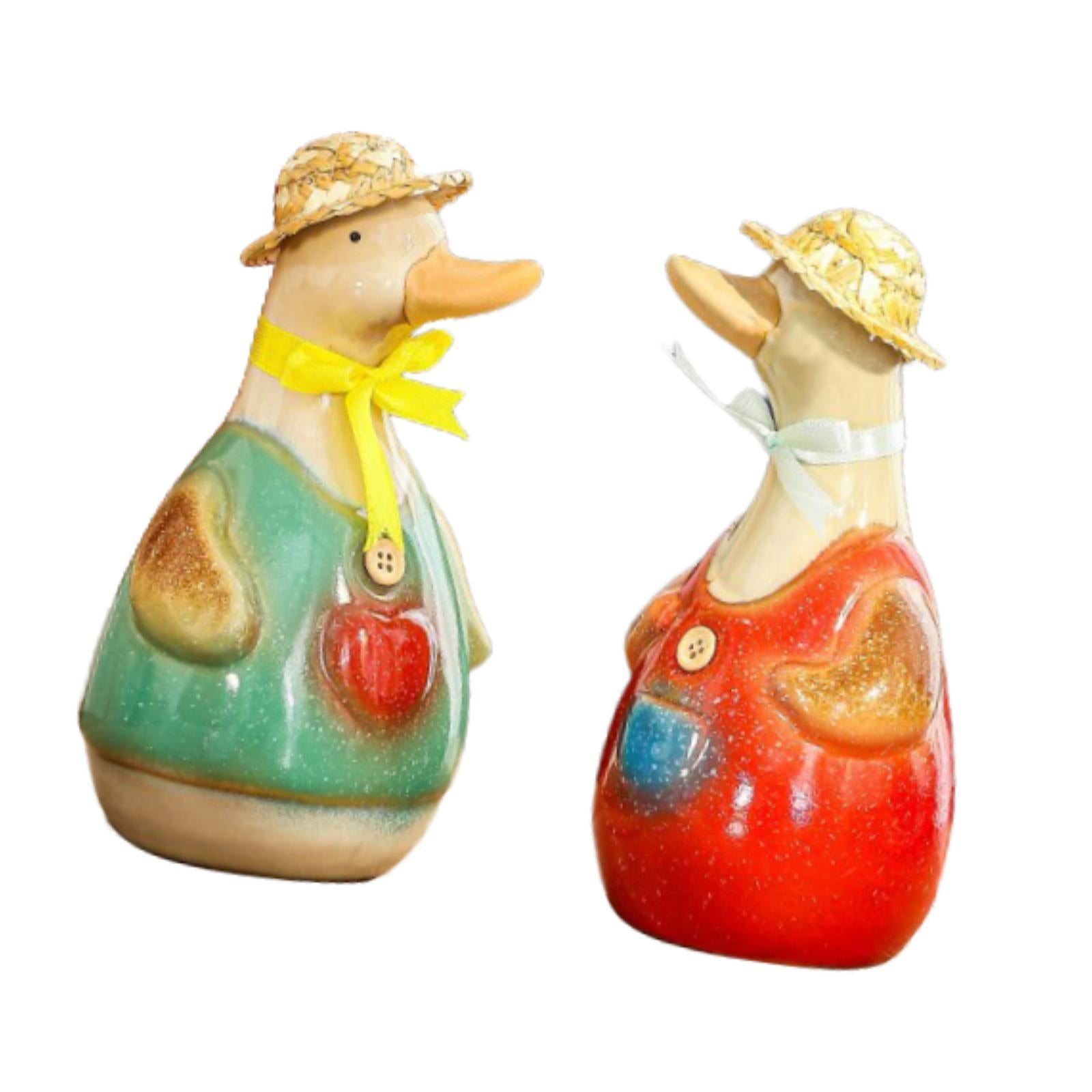2x Ceramic Duck Statues Waterproof Artwork for TV Cabinet Indoor Living Room