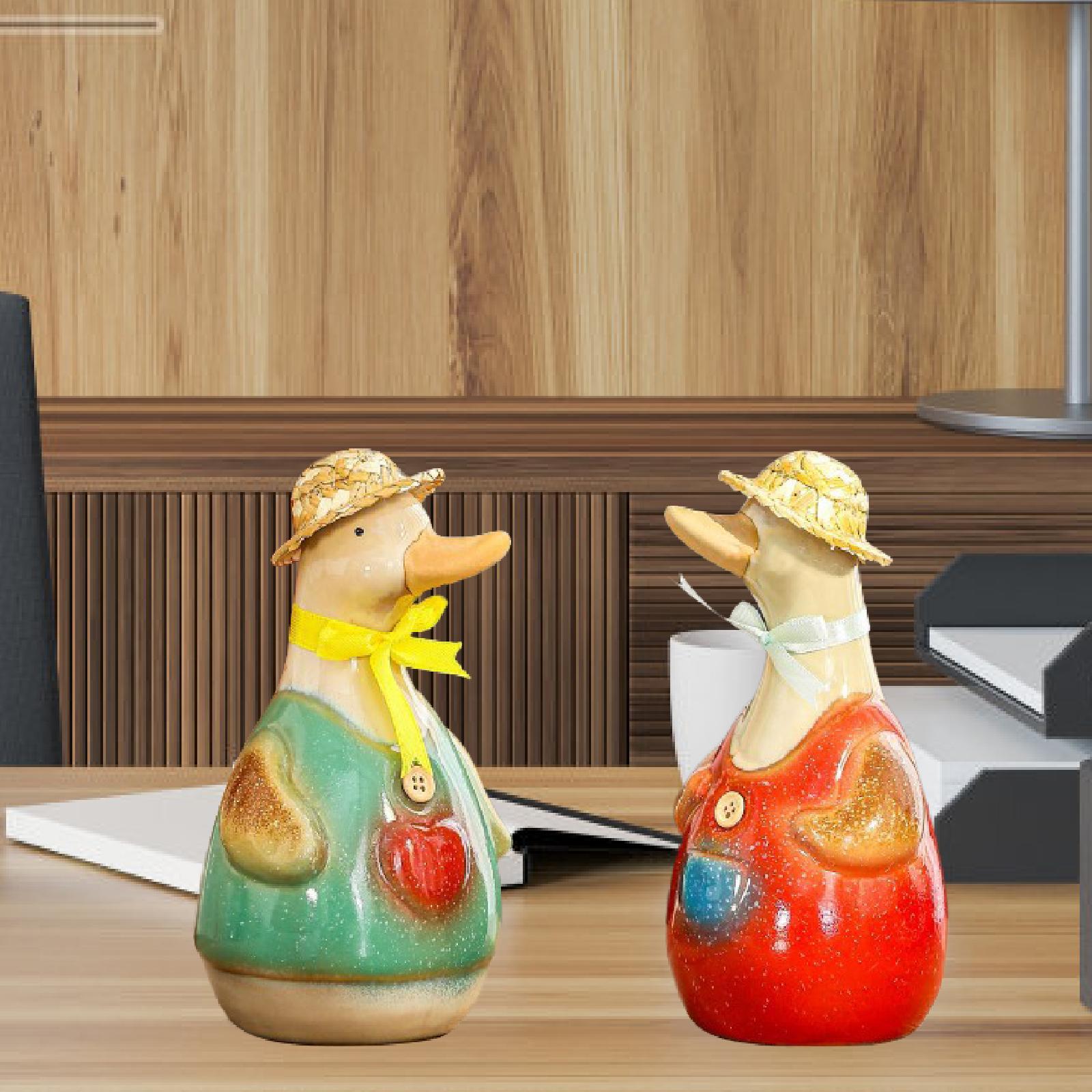 2x Ceramic Duck Statues Waterproof Artwork for TV Cabinet Indoor Living Room