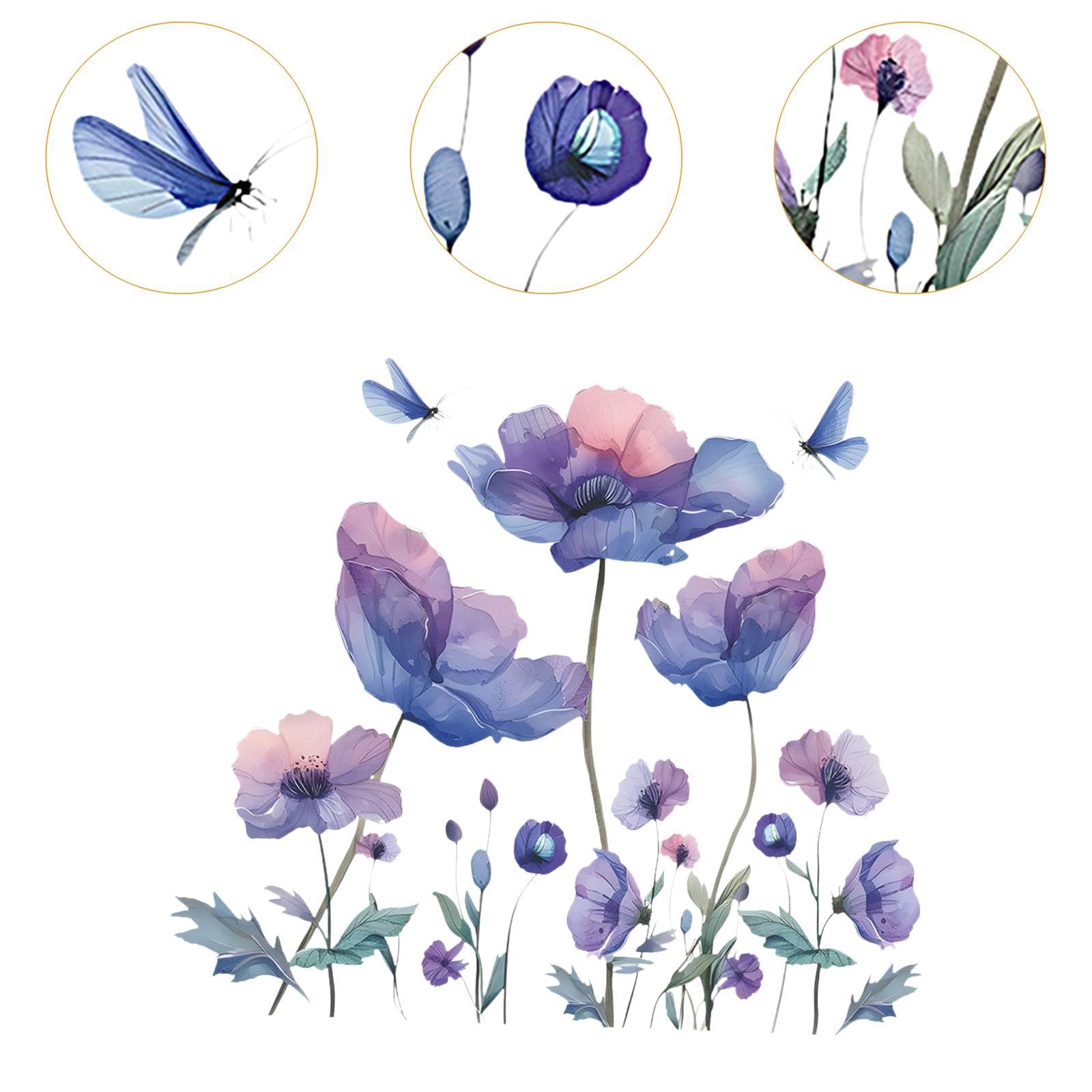 DIY Blue and Pink Flower Wall Decals Waterproof for Playroom Multifunctional