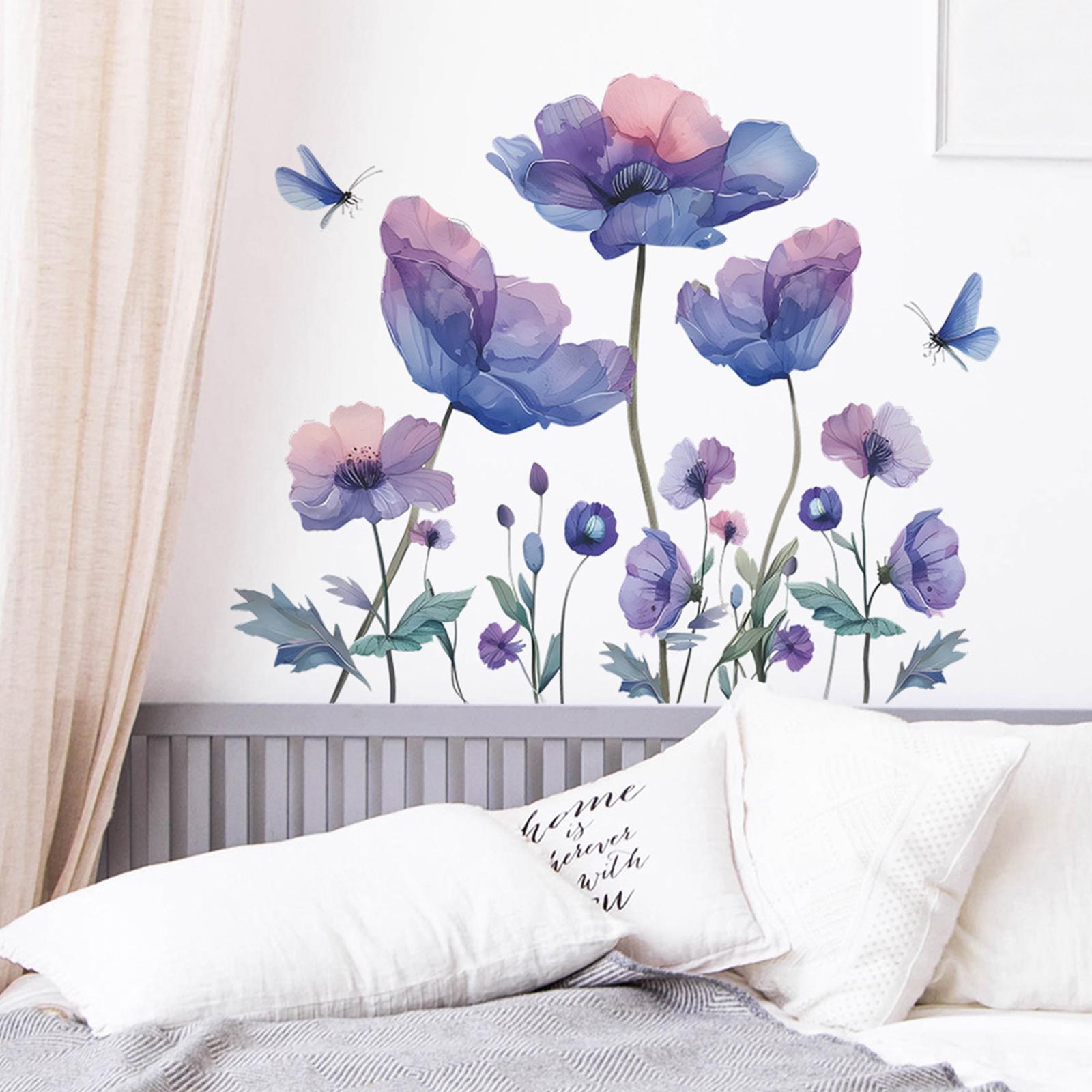 DIY Blue and Pink Flower Wall Decals Waterproof for Playroom Multifunctional