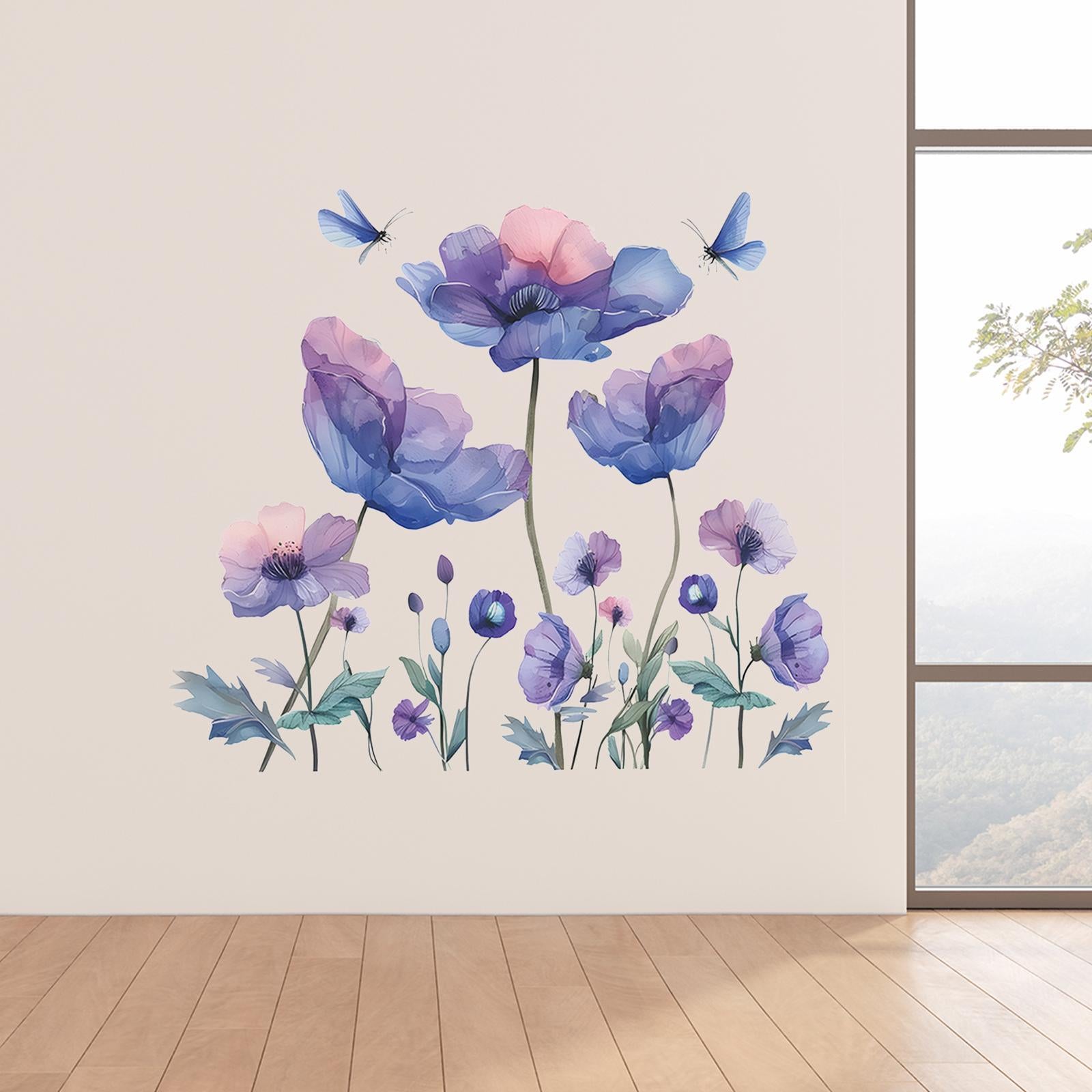 DIY Blue and Pink Flower Wall Decals Waterproof for Playroom Multifunctional
