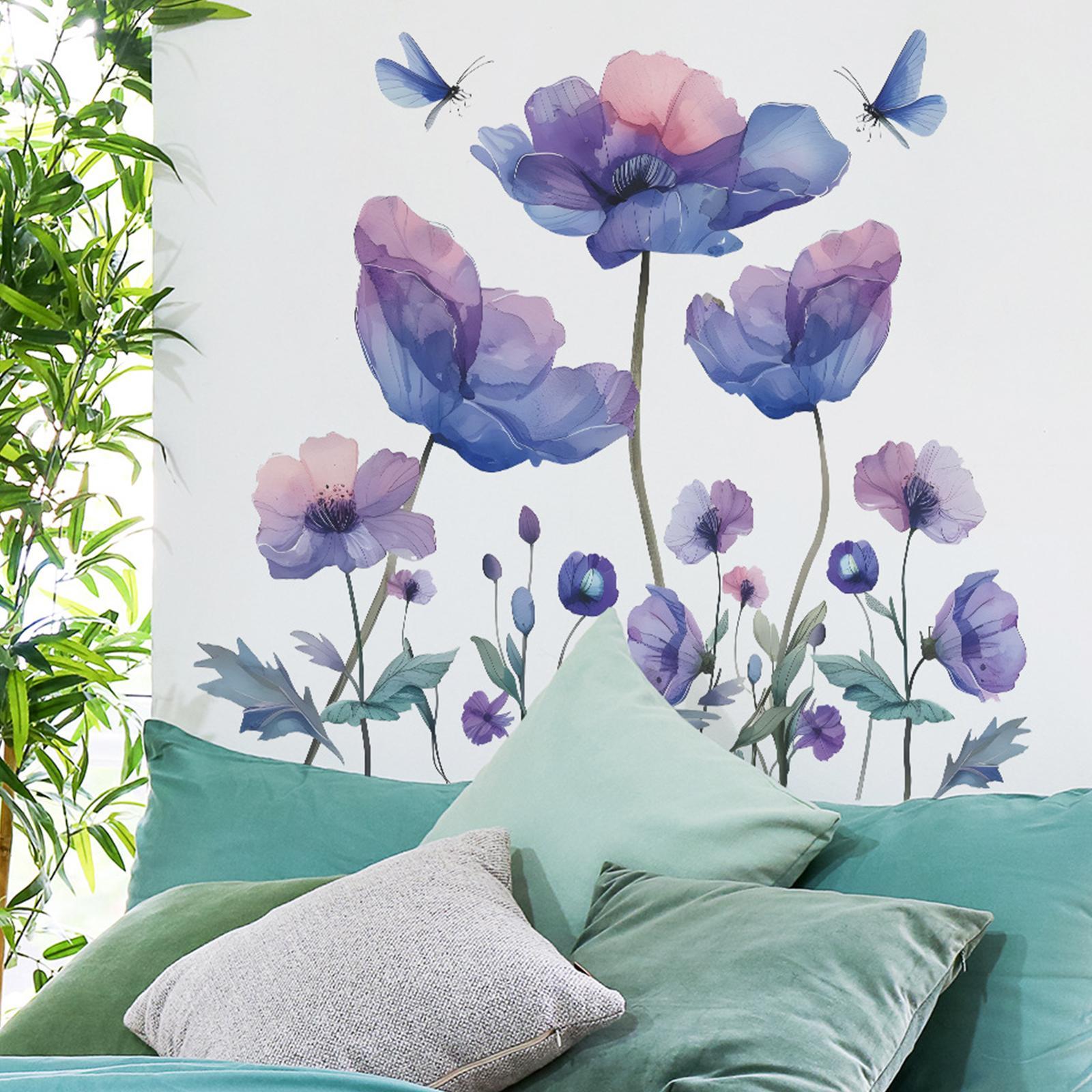 DIY Blue and Pink Flower Wall Decals Waterproof for Playroom Multifunctional