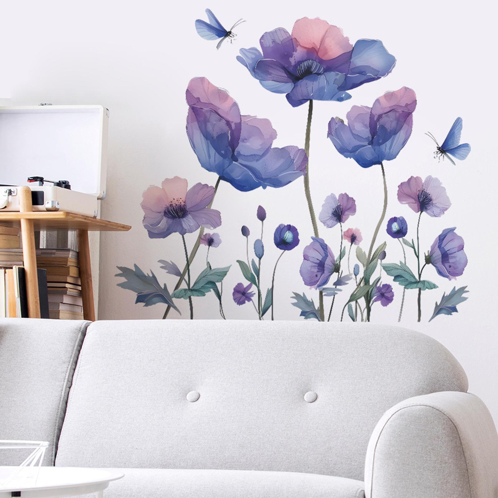 DIY Blue and Pink Flower Wall Decals Waterproof for Playroom Multifunctional