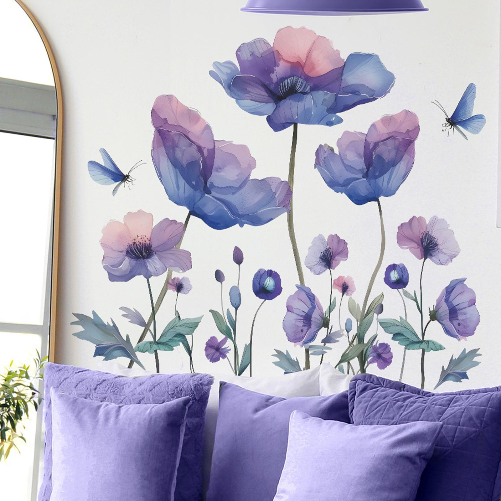 DIY Blue and Pink Flower Wall Decals Waterproof for Playroom Multifunctional