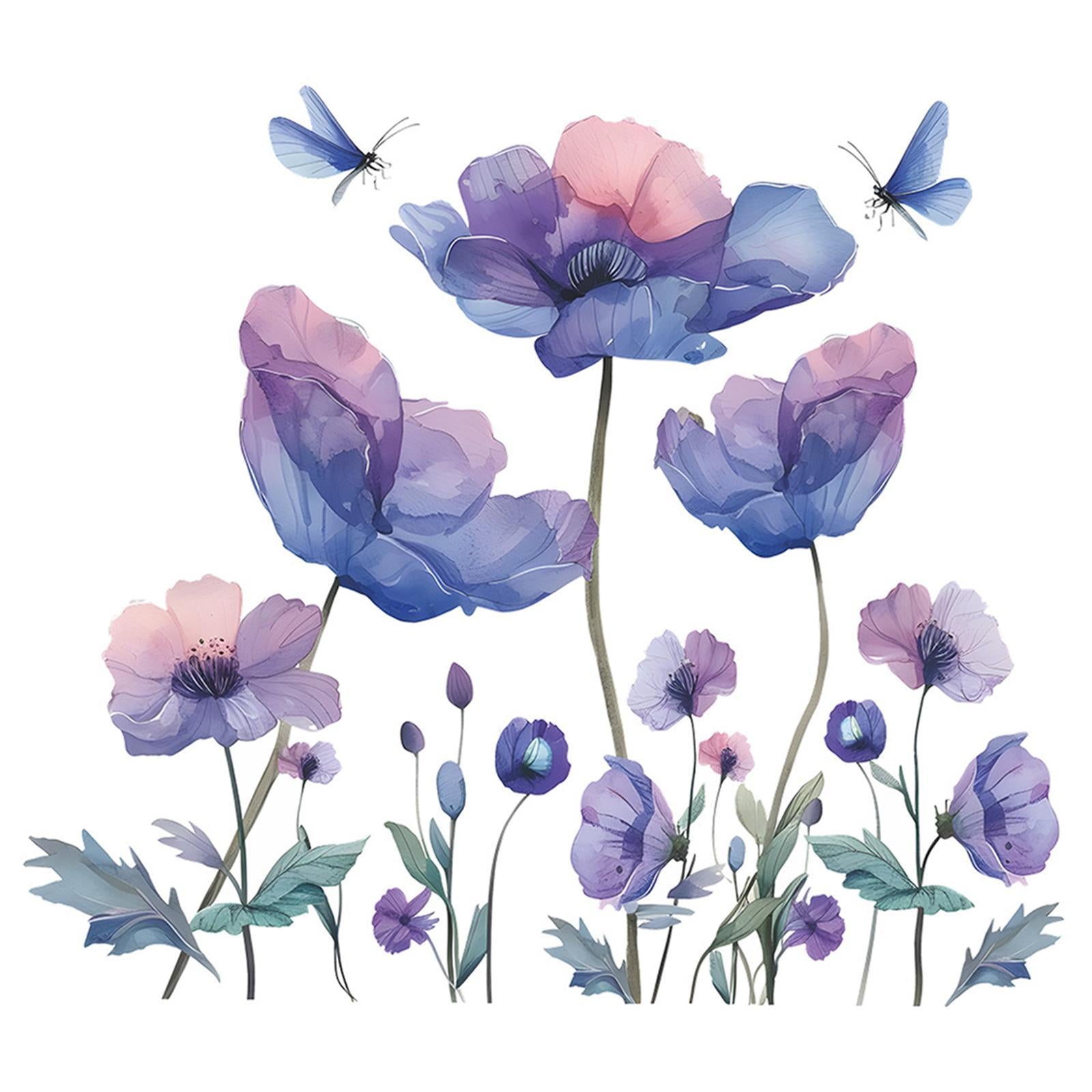 DIY Blue and Pink Flower Wall Decals Waterproof for Playroom Multifunctional