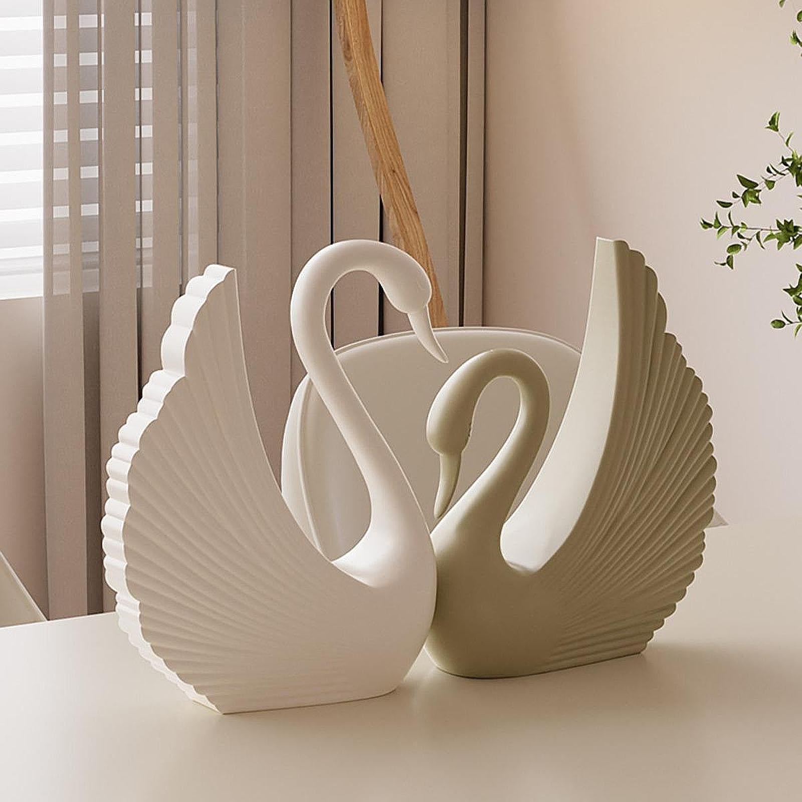 Swan Statue Decorative Crafts Realistic Figurine for Party Living Room Shelf White Green