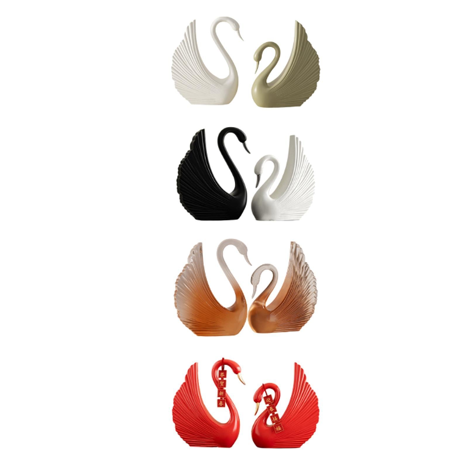 Swan Statue Decorative Crafts Realistic Figurine for Party Living Room Shelf White Green