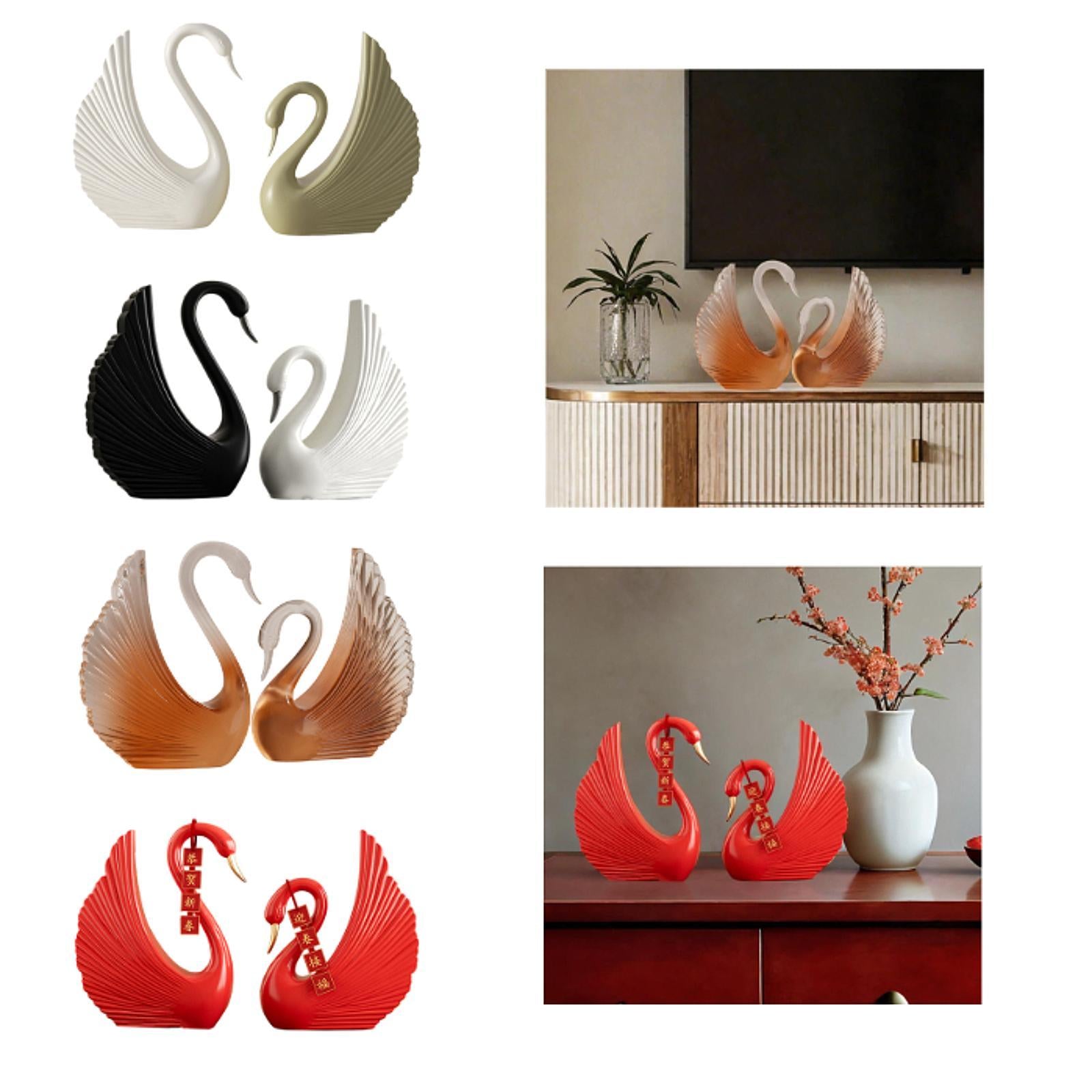 Swan Statue Decorative Crafts Realistic Figurine for Party Living Room Shelf White Green
