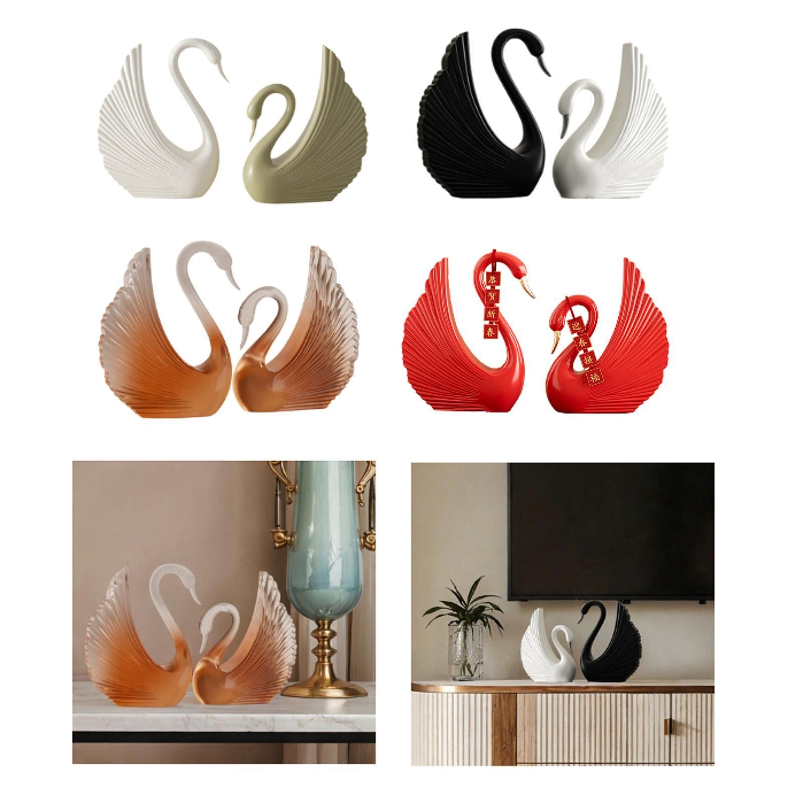 Swan Statue Decorative Crafts Realistic Figurine for Party Living Room Shelf White Green