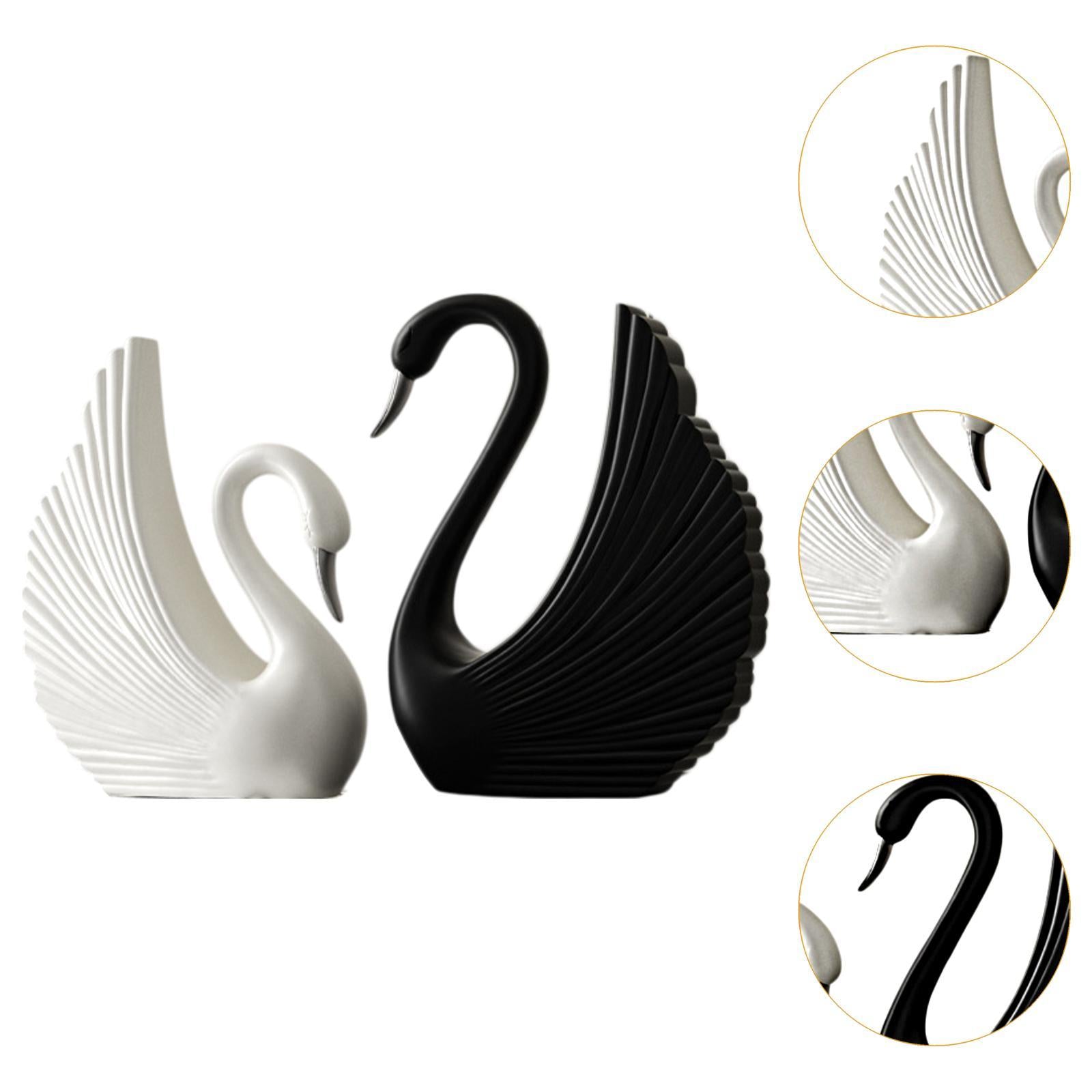 Swan Statue Decorative Crafts Realistic Figurine for Party Living Room Shelf Black White