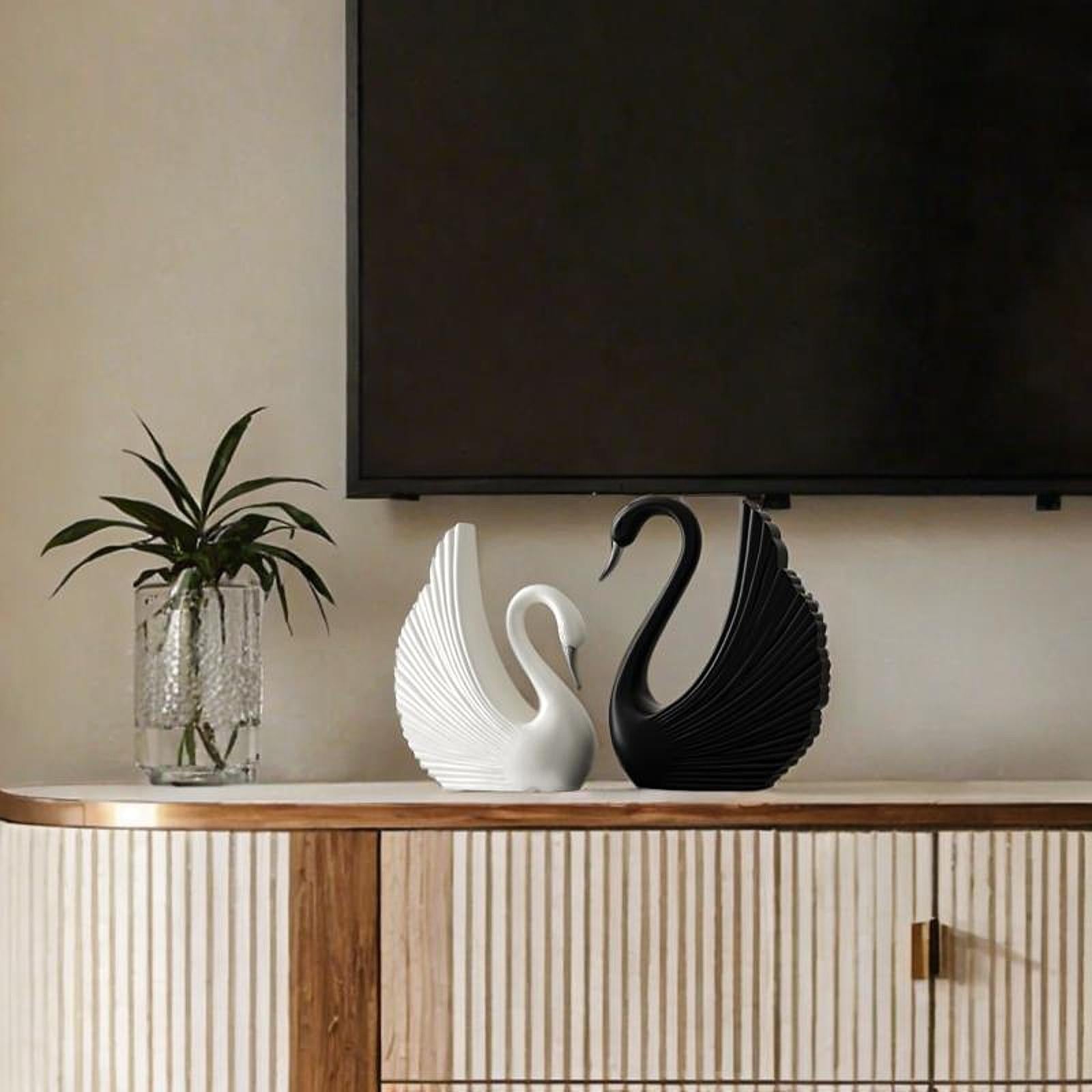 Swan Statue Decorative Crafts Realistic Figurine for Party Living Room Shelf Black White