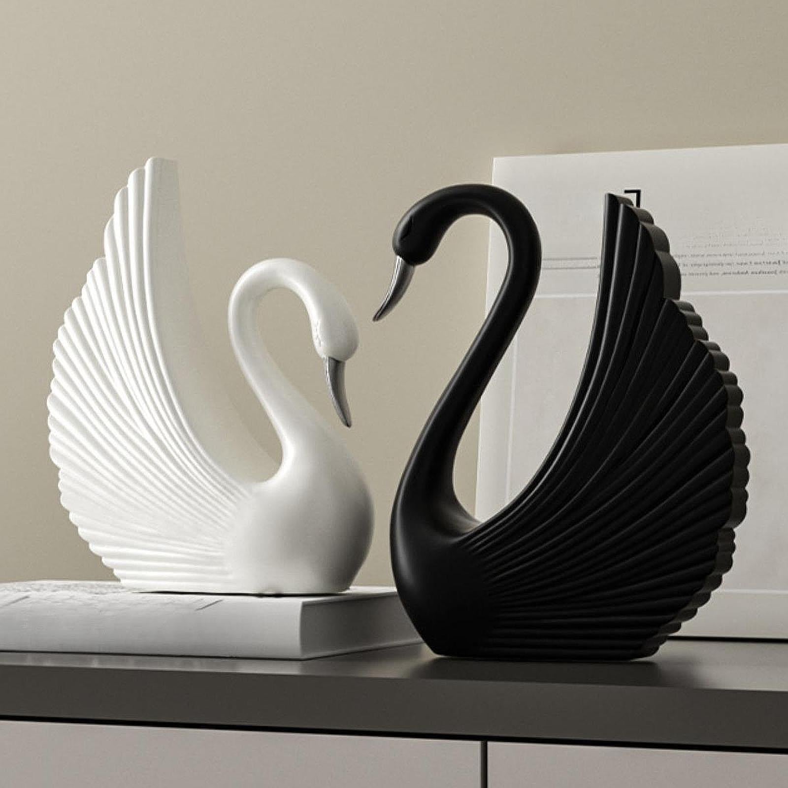 Swan Statue Decorative Crafts Realistic Figurine for Party Living Room Shelf Black White