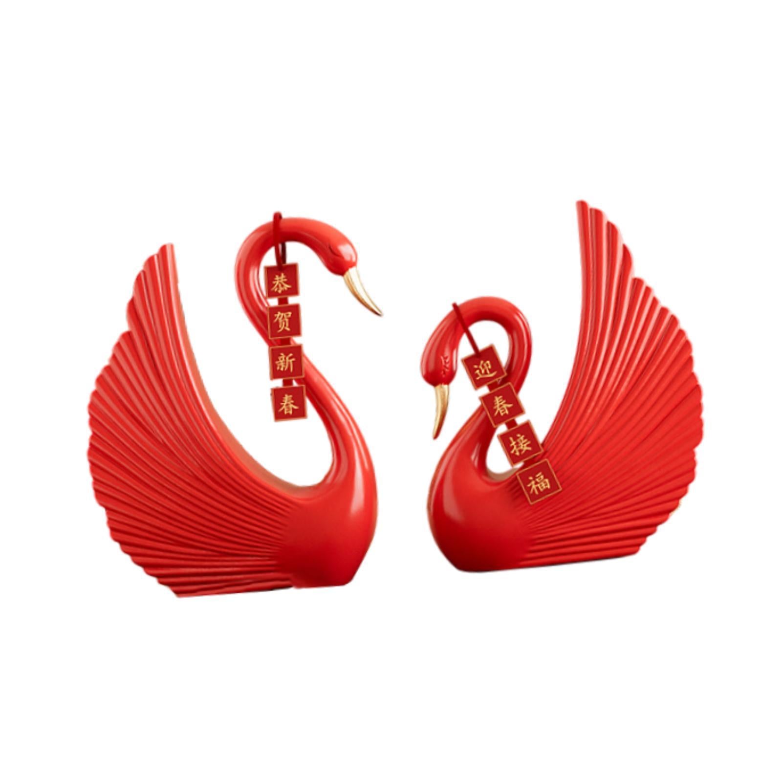 Swan Statue Decorative Crafts Realistic Figurine for Party Living Room Shelf Red