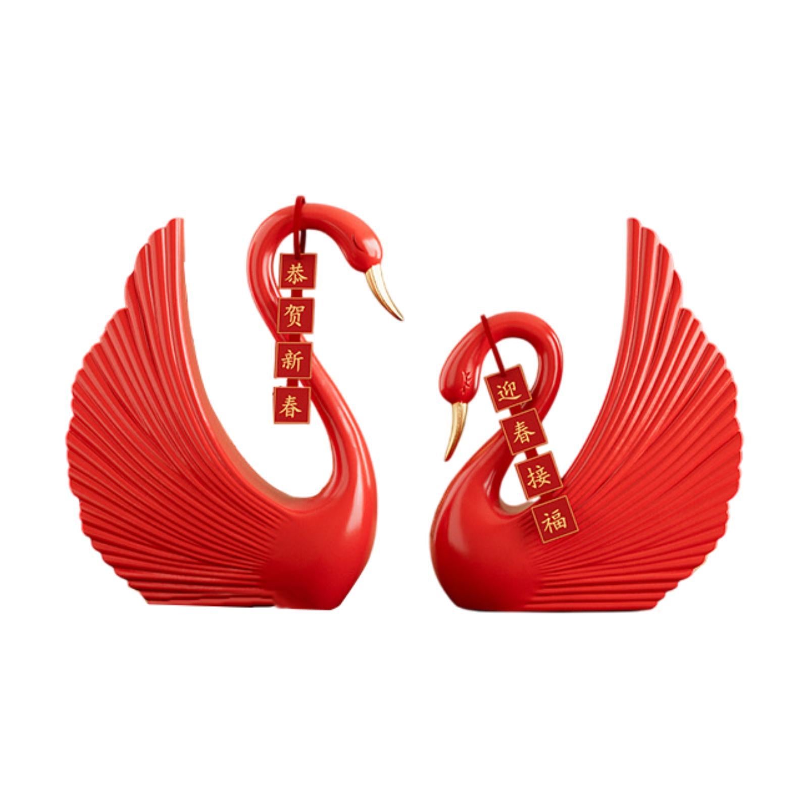 Swan Statue Decorative Crafts Realistic Figurine for Party Living Room Shelf Red