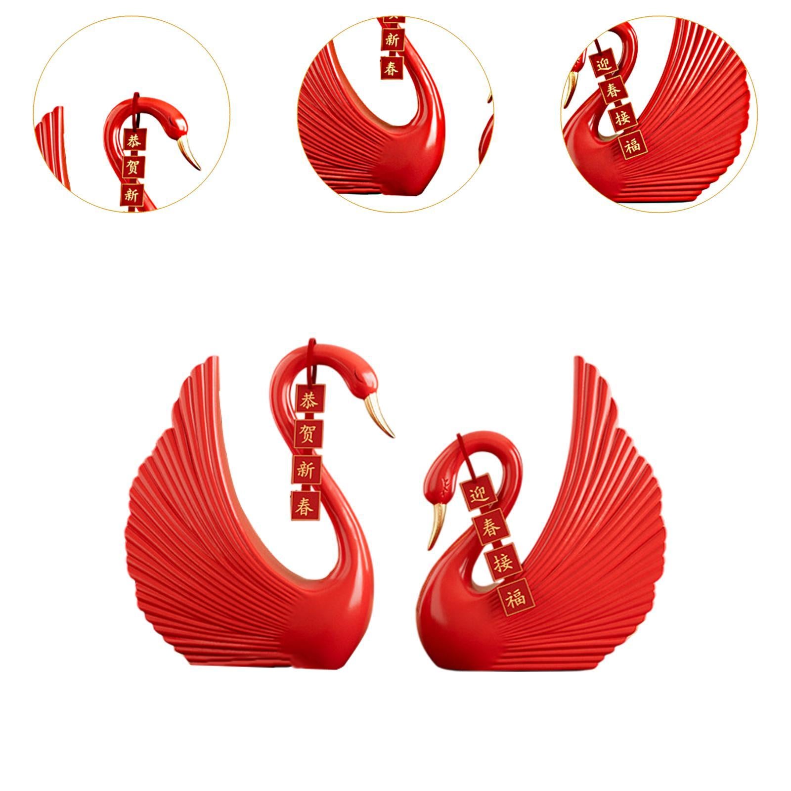 Swan Statue Decorative Crafts Realistic Figurine for Party Living Room Shelf Red