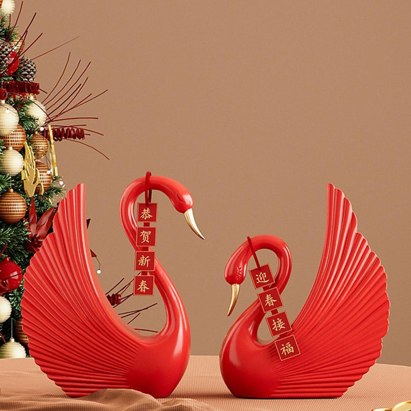 Swan Statue Decorative Crafts Realistic Figurine for Party Living Room Shelf Red