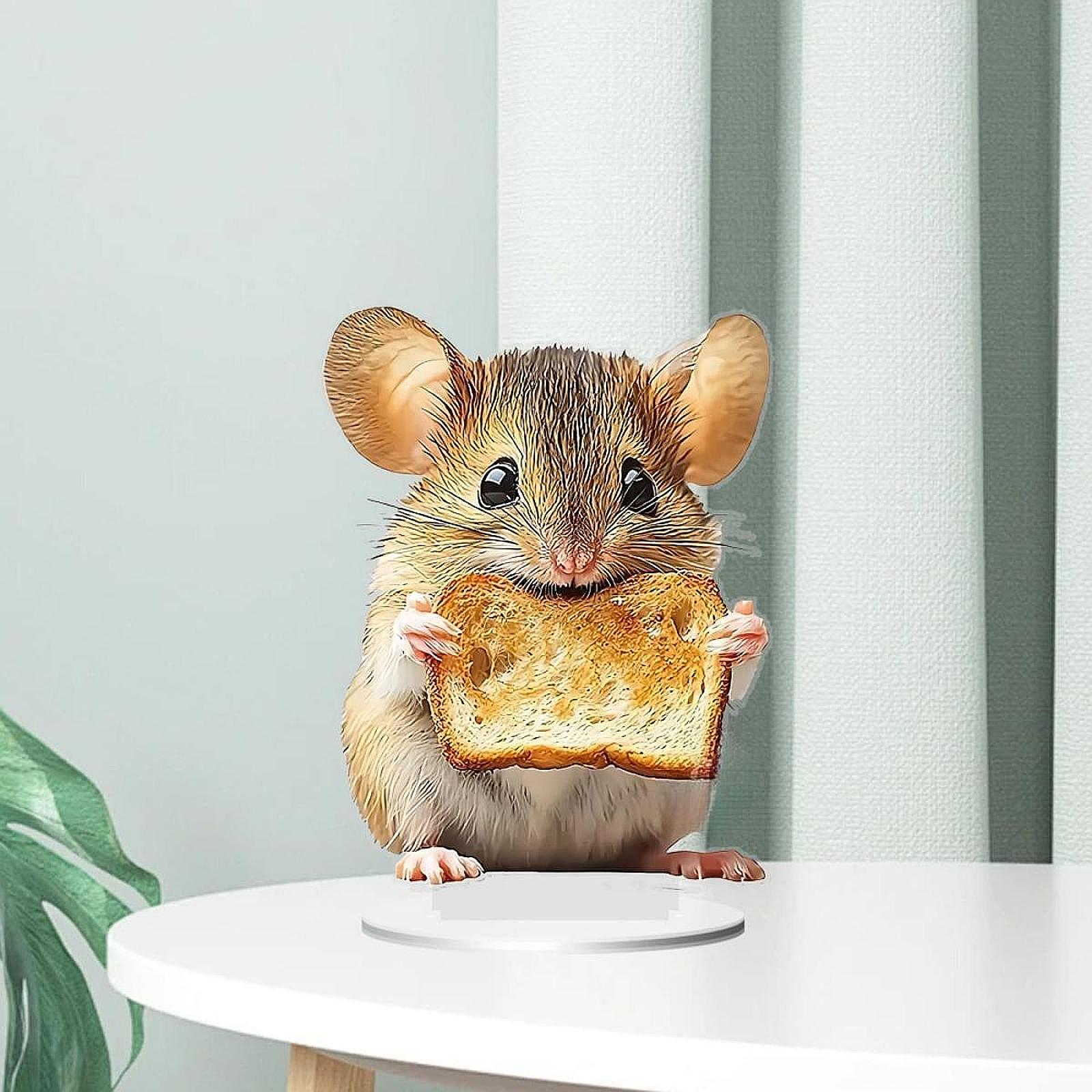 2D Flat Hamster Eating Bread Table Sign Waterproof Multipurpose with Bracket