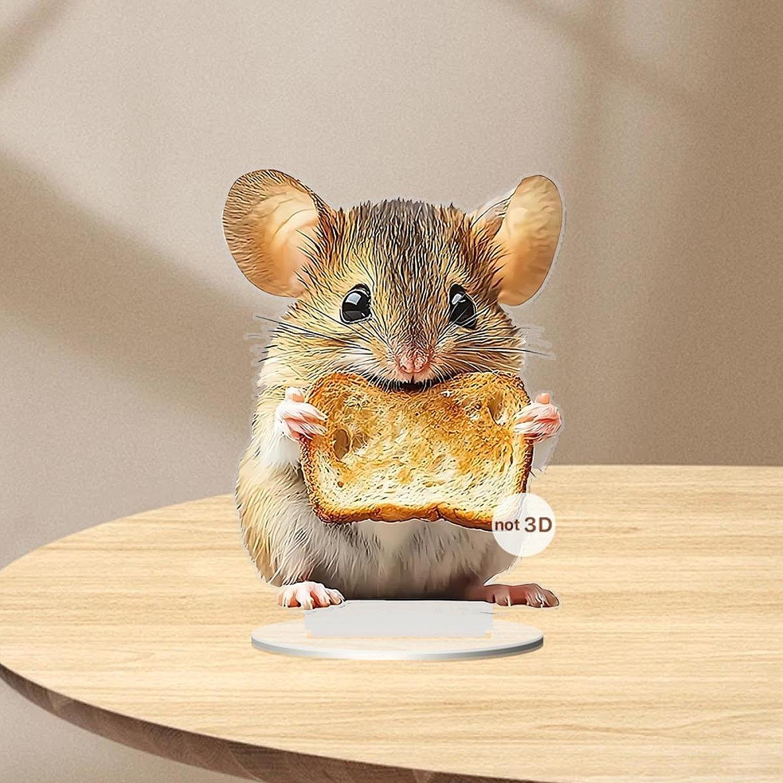 2D Flat Hamster Eating Bread Table Sign Waterproof Multipurpose with Bracket