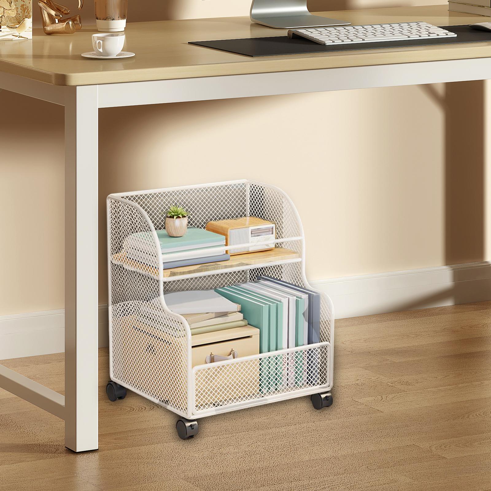 Under Desk Cart File Holder with Wheels Storage Organizer for Kitchen School