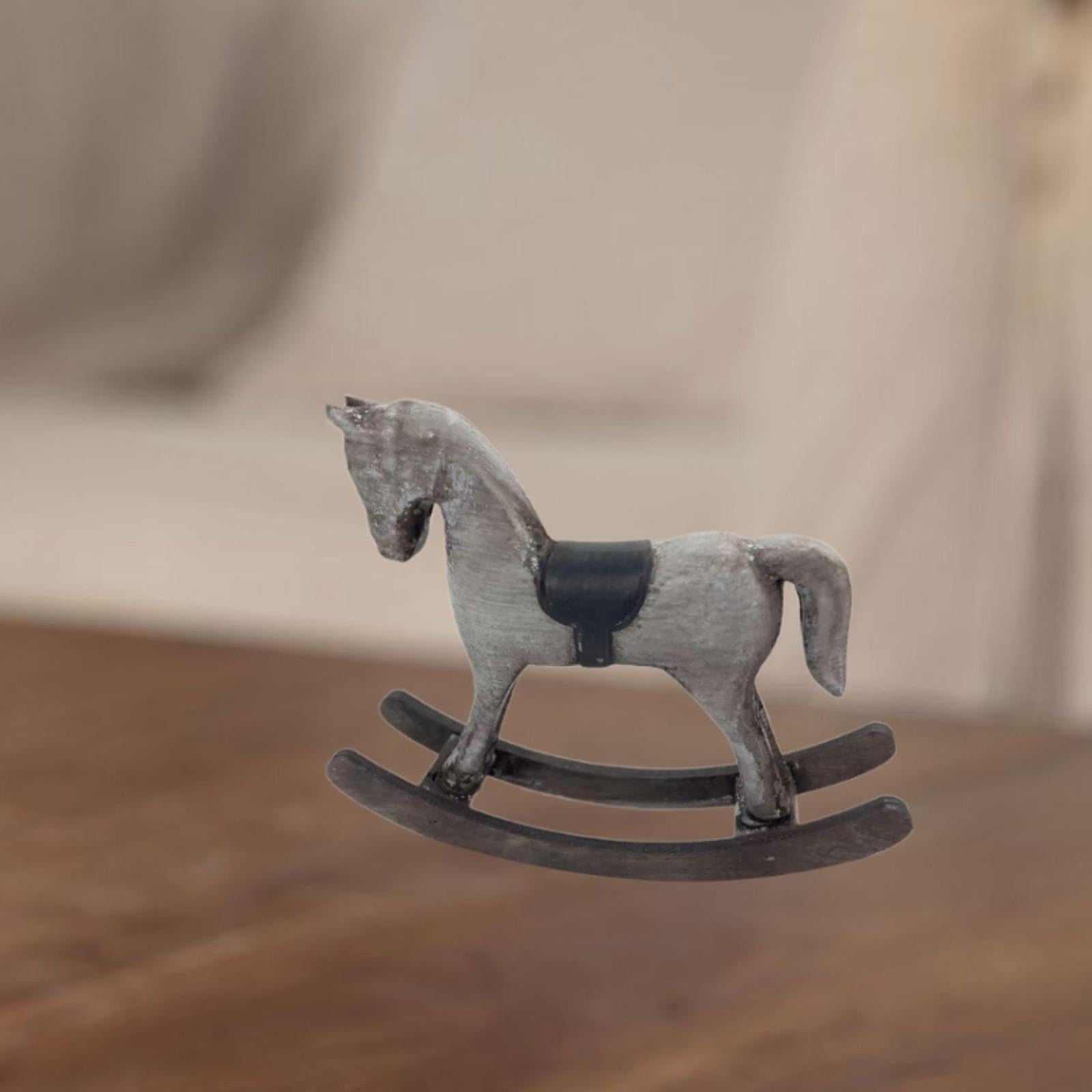 Rocking Horse Figurine Decorative Statue for Living Room Fireplace Bookshelf Gray