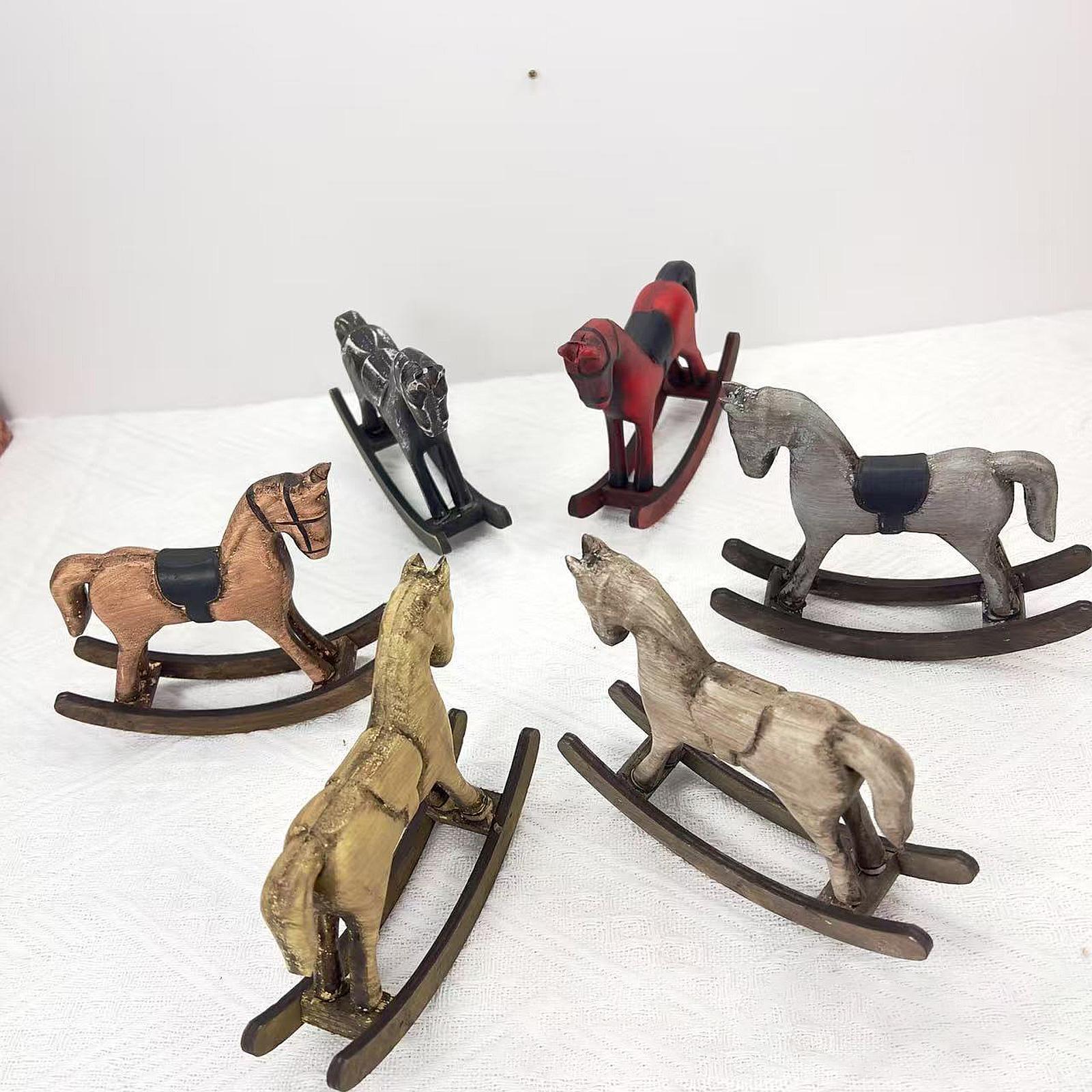 Rocking Horse Figurine Decorative Statue for Living Room Fireplace Bookshelf Gray