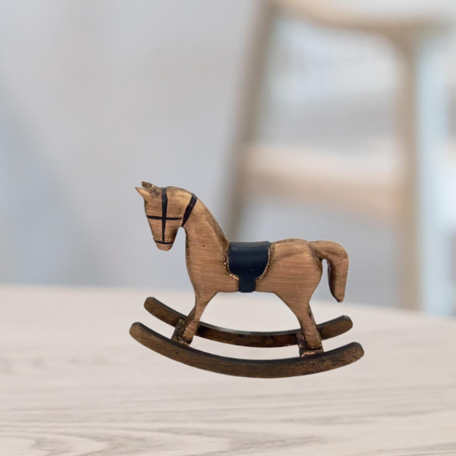 Rocking Horse Figurine Decorative Statue for Living Room Fireplace Bookshelf Brown
