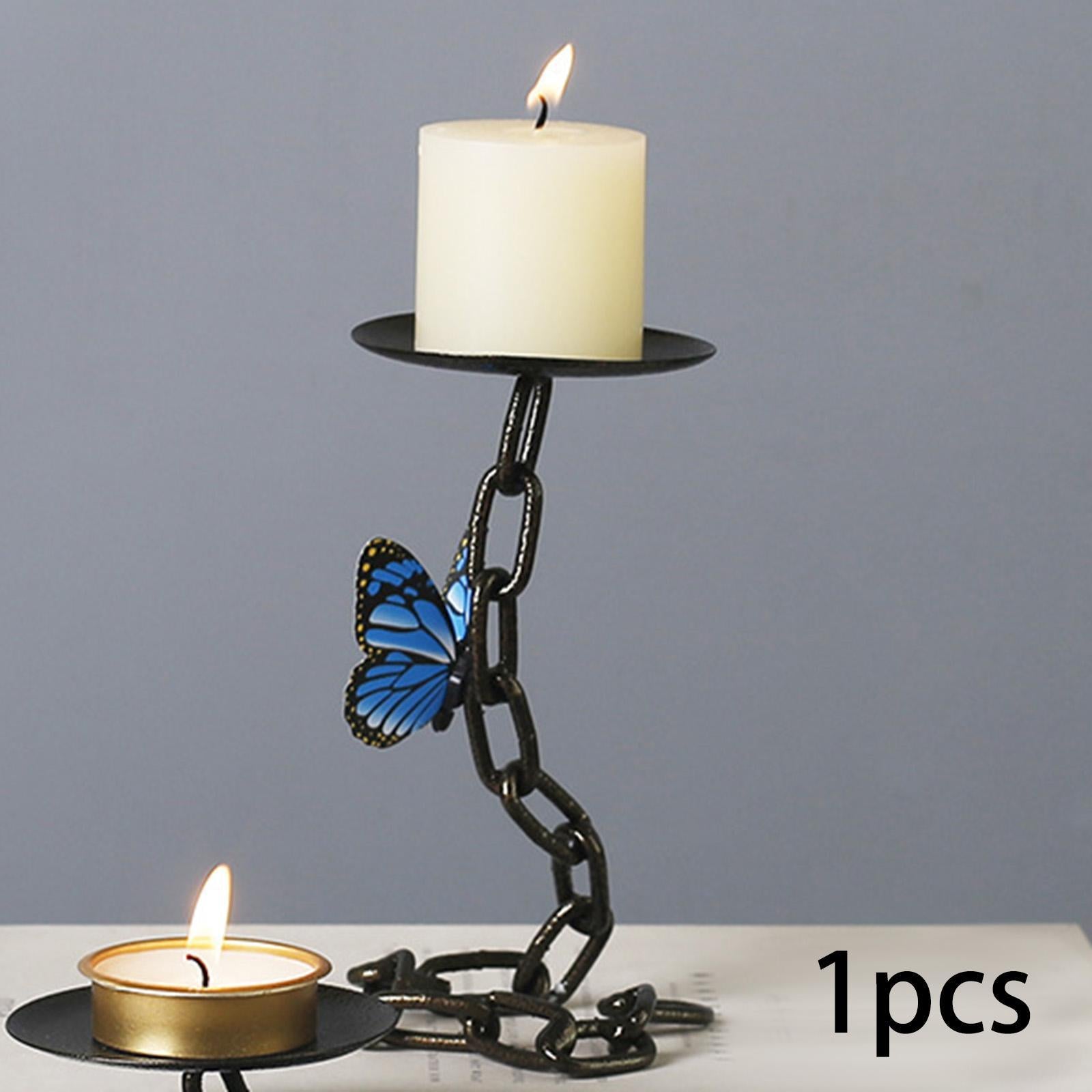 Butterfly Chain Candle Holder Centerpiece for Restaurant Living Room Holiday Blue Butterfly