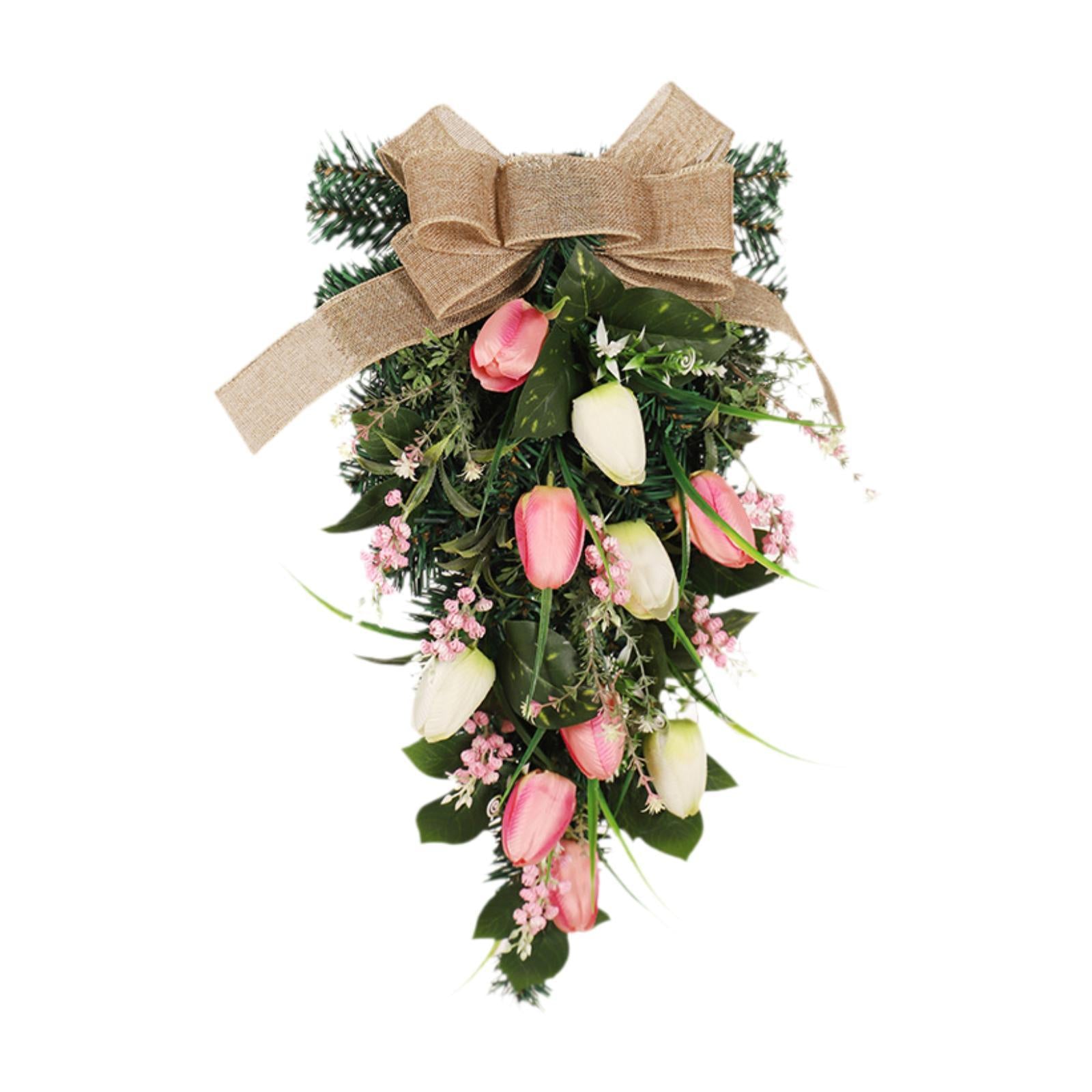 Tulip Teardrop Swag Decorative Spring Wreath for Staircase Office Door
