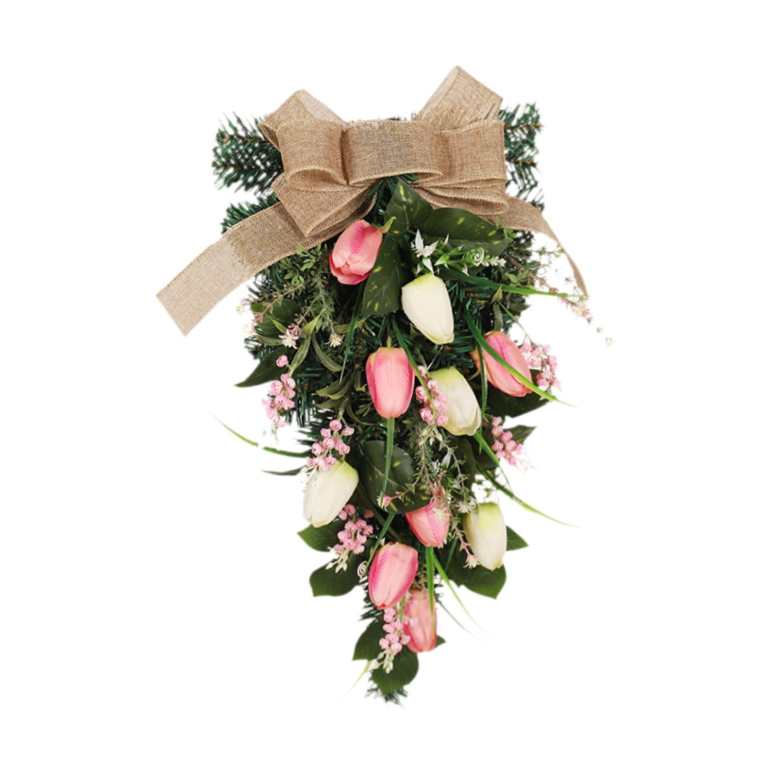 Tulip Teardrop Swag Decorative Spring Wreath for Staircase Office Door