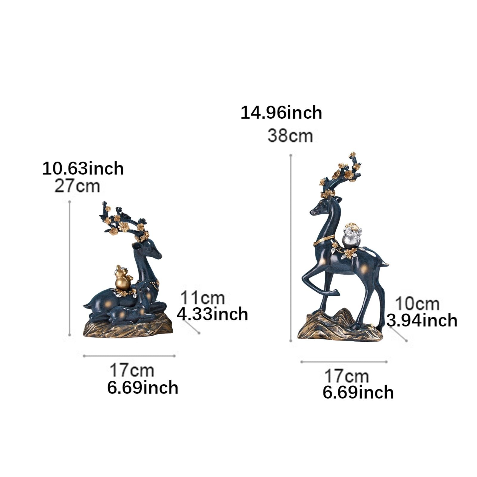 2x Elk Statues Figurines Family Decoration Artworks Fireplace Animal Figures Blue