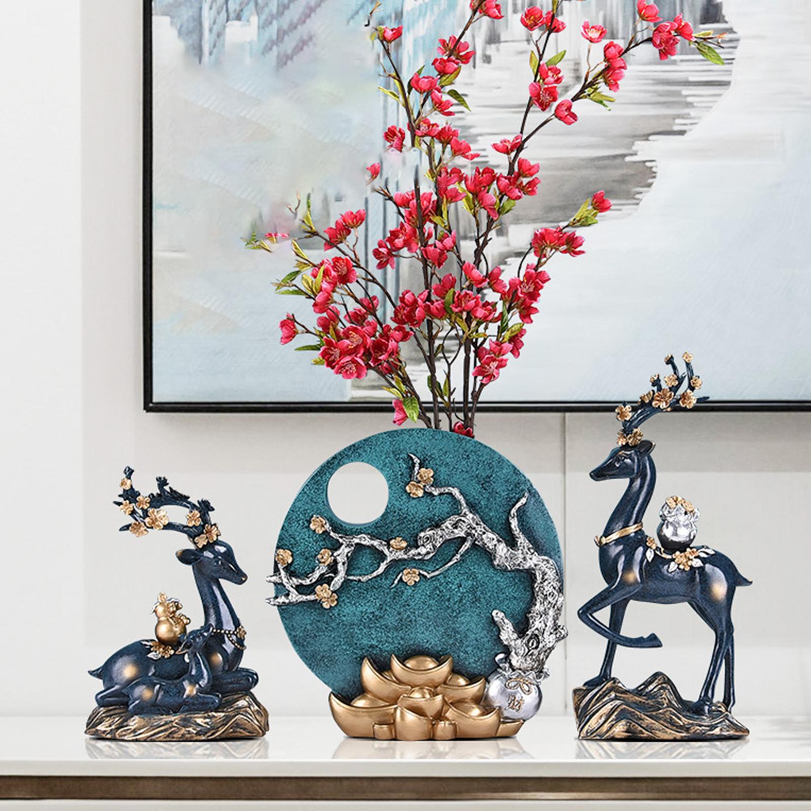 2x Elk Statues Figurines Family Decoration Artworks Fireplace Animal Figures Blue