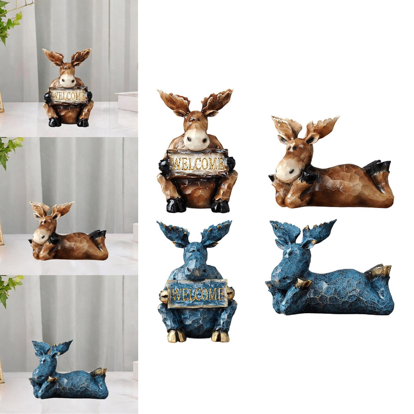 Reindeer Sculpture Ornament Office Souvenirs Gifts Desktop Desk Resin Statue Brown Sitting