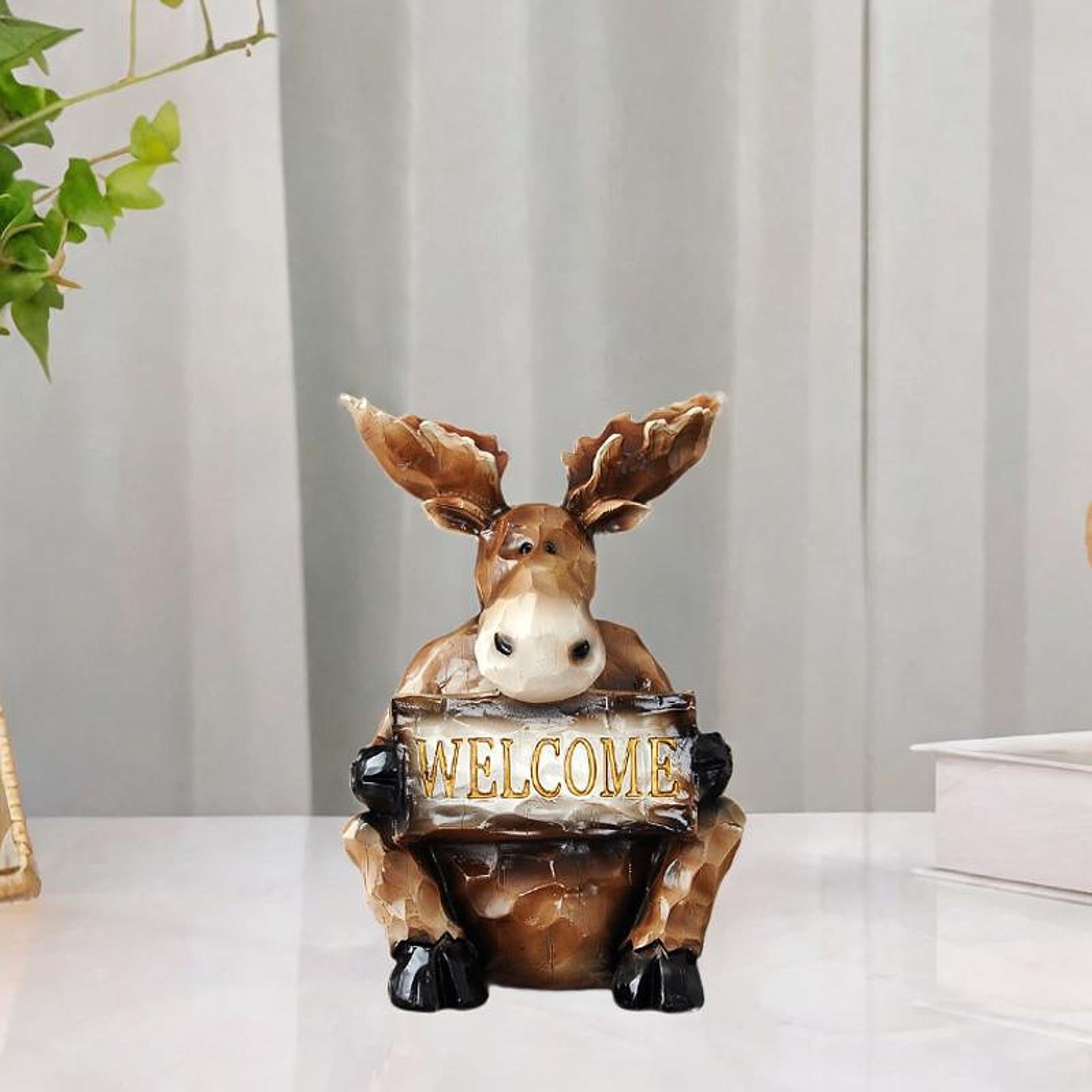 Reindeer Sculpture Ornament Office Souvenirs Gifts Desktop Desk Resin Statue Brown Sitting